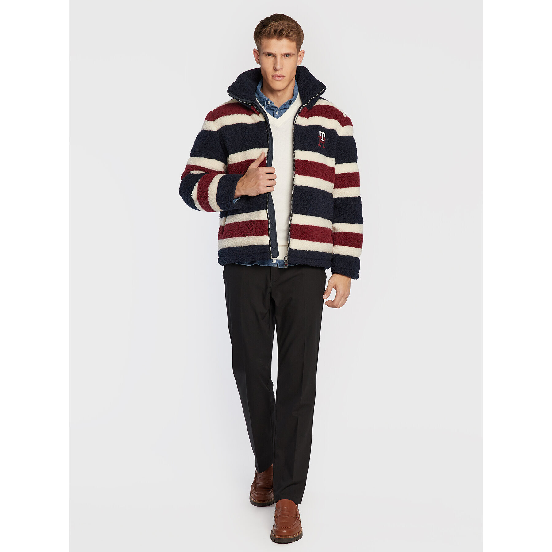 Tommy Hilfiger Кожух Stripe Teddy MW0MW28720 Тъмносин Oversize - Pepit.bg