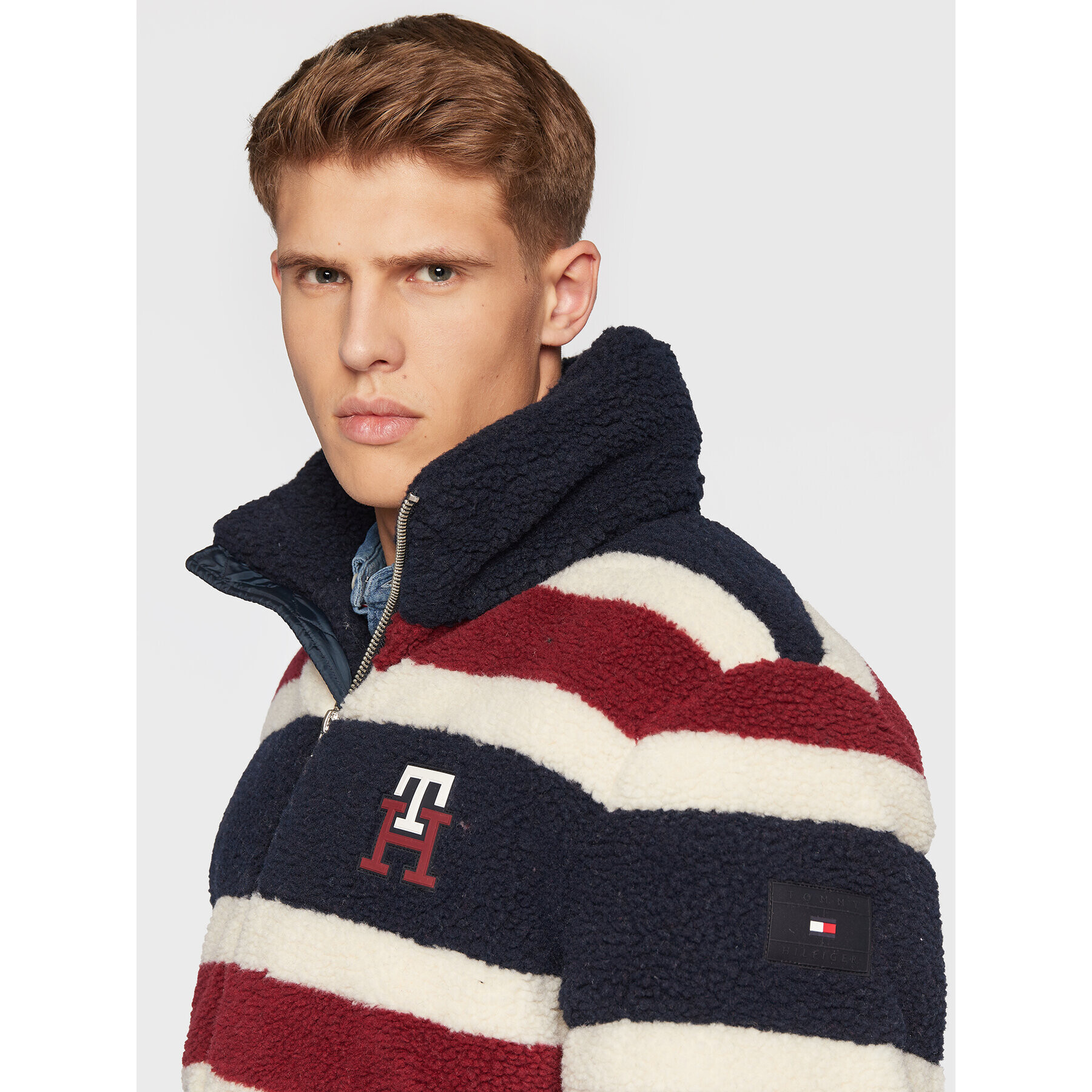 Tommy Hilfiger Кожух Stripe Teddy MW0MW28720 Тъмносин Oversize - Pepit.bg