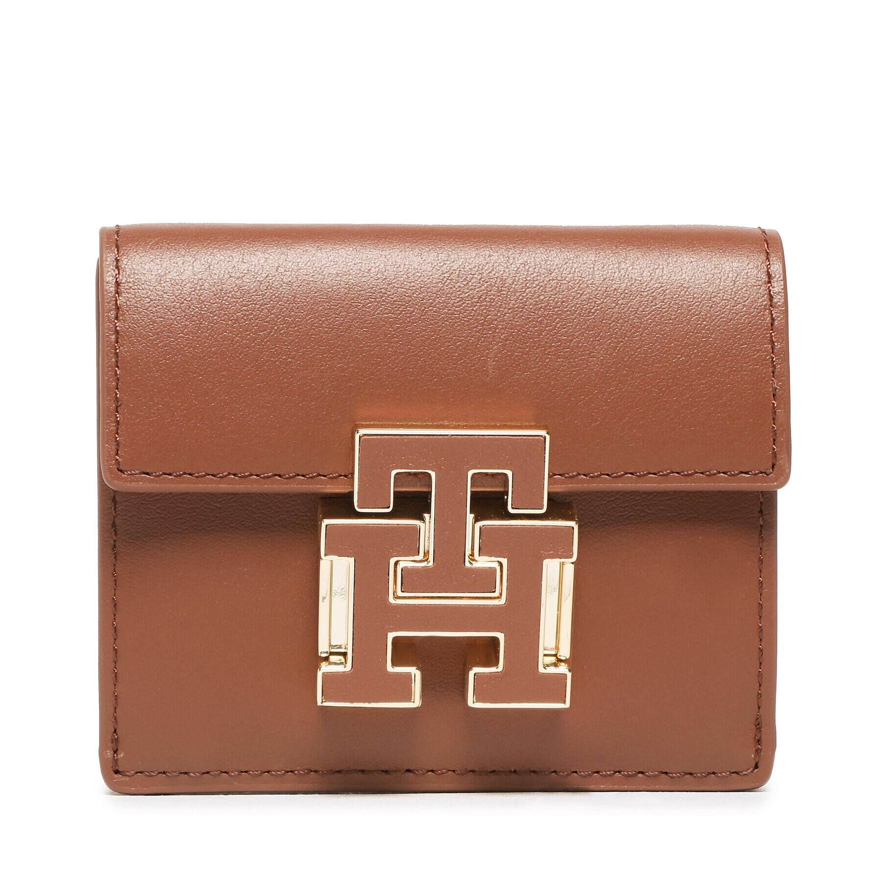 Tommy Hilfiger Малък дамски портфейл Push Lock Leather Wallet AW0AW14344 Кафяв - Pepit.bg