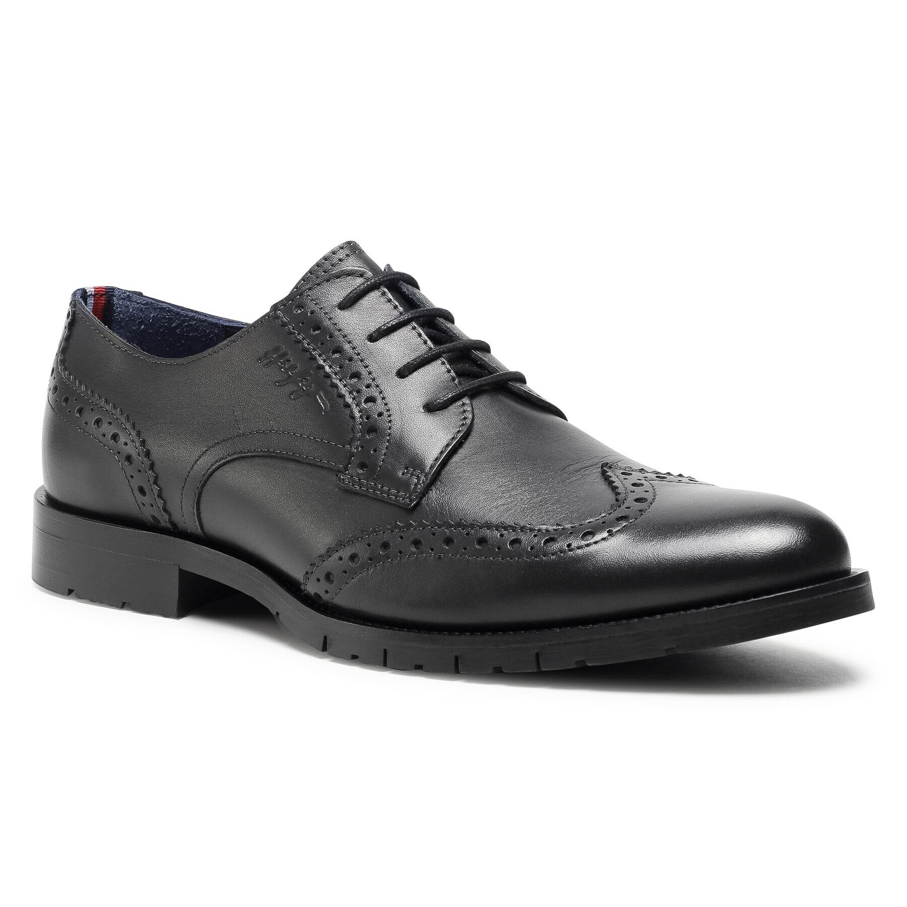 Tommy Hilfiger Обувки Brogue Leather Lace Up Shoe FM0FM03104 Черен - Pepit.bg