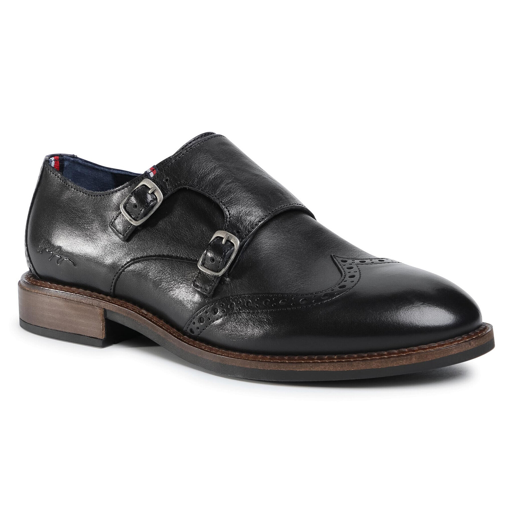 Tommy Hilfiger Обувки Monk Straps Brogue Leather Shoe FM0FM03036 Черен - Pepit.bg