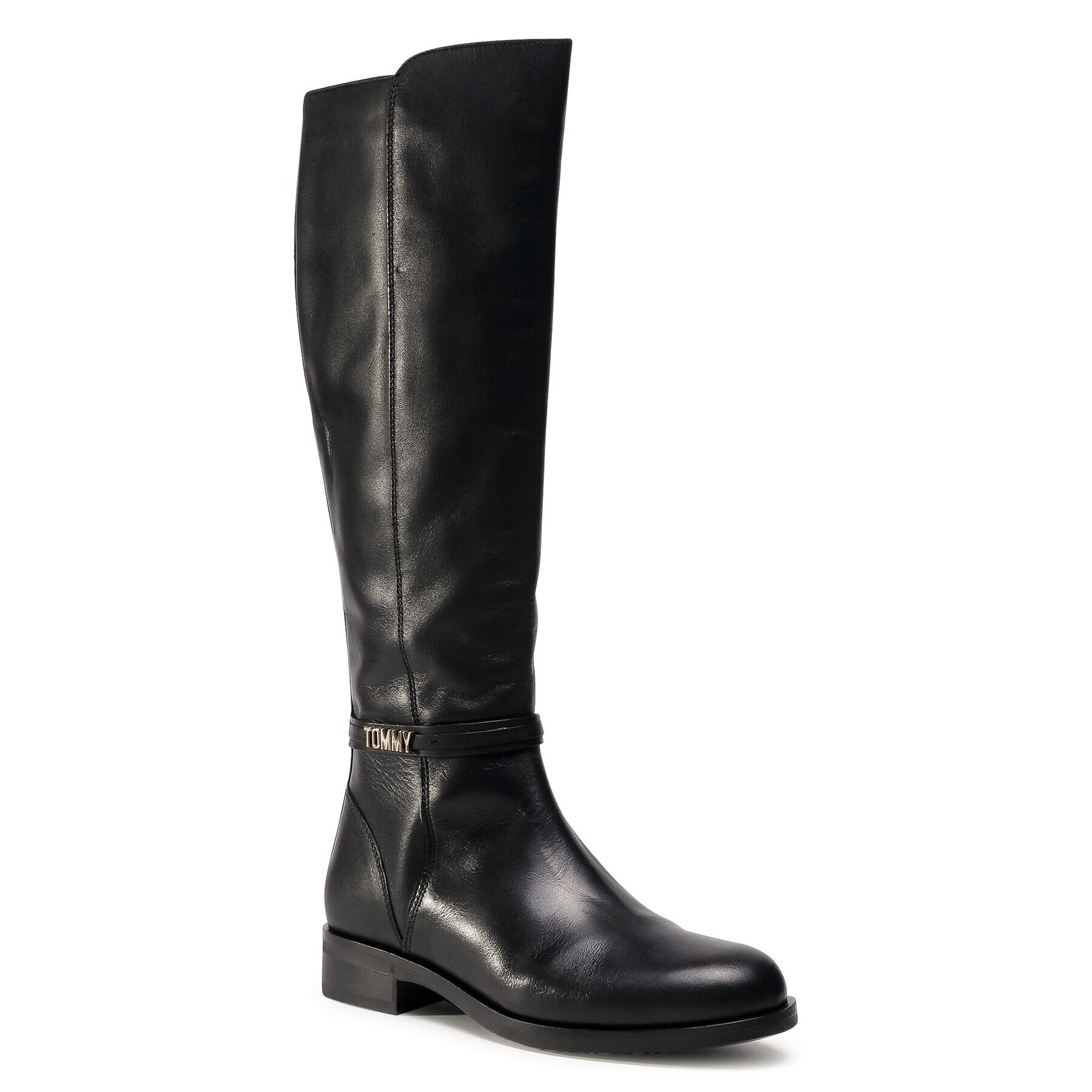 Tommy Hilfiger Офицерки Block Branding Flat Long Boot FW0FW05167 Черен - Pepit.bg