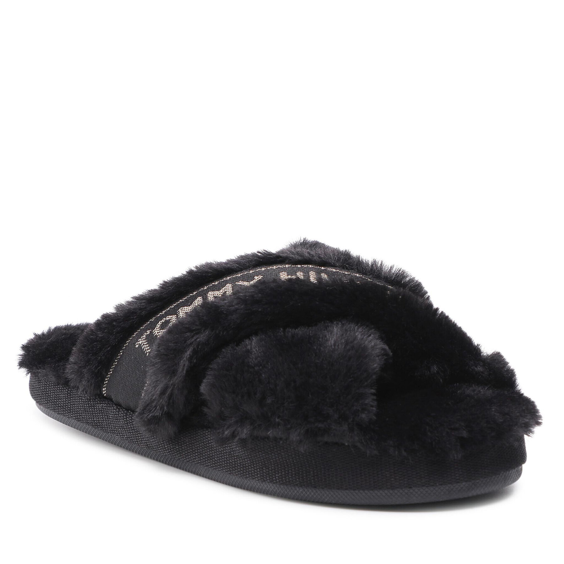 Tommy Hilfiger Пантофи Shiny Webbing Furry Slipper FW0FW06092 Черен - Pepit.bg