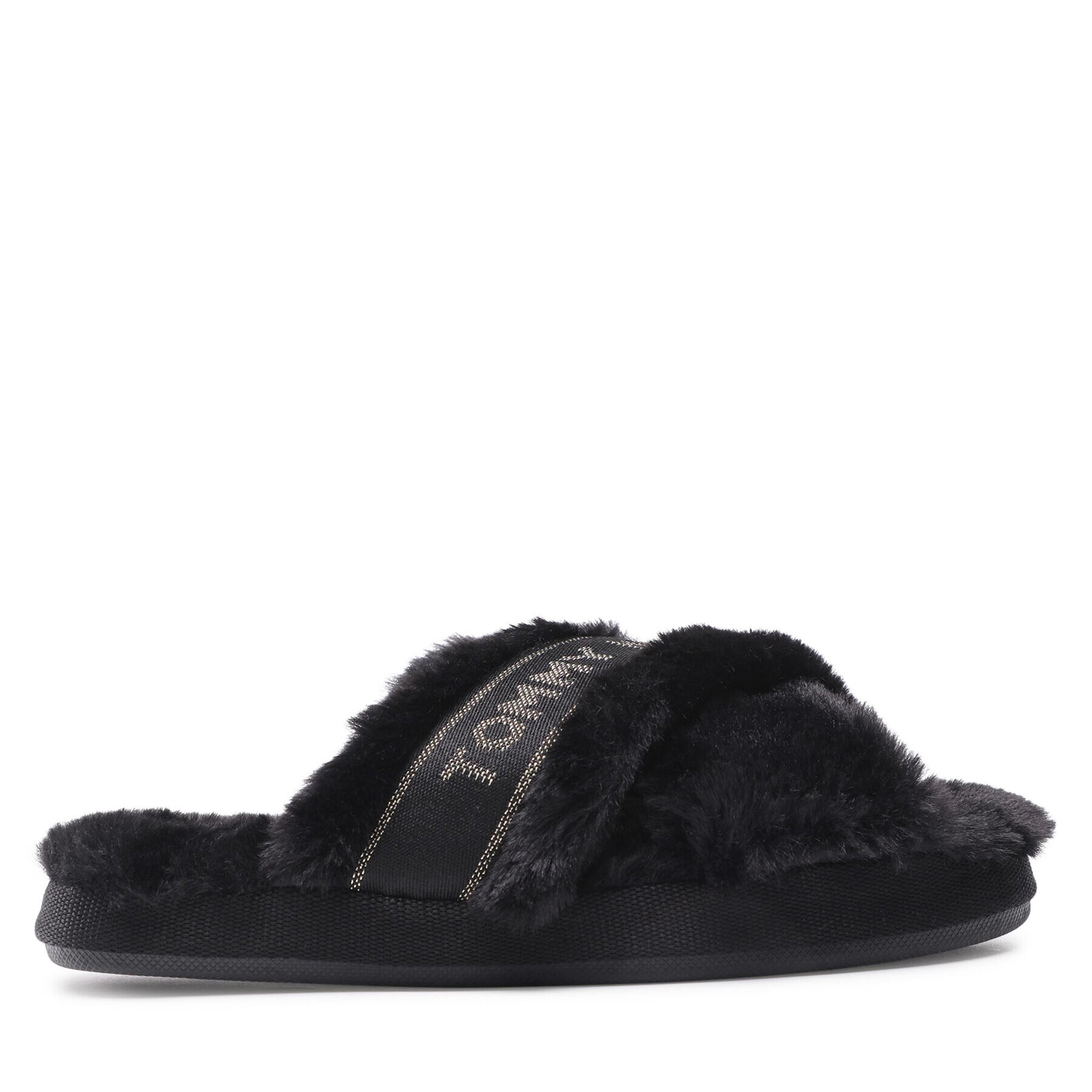 Tommy Hilfiger Пантофи Shiny Webbing Furry Slipper FW0FW06092 Черен - Pepit.bg