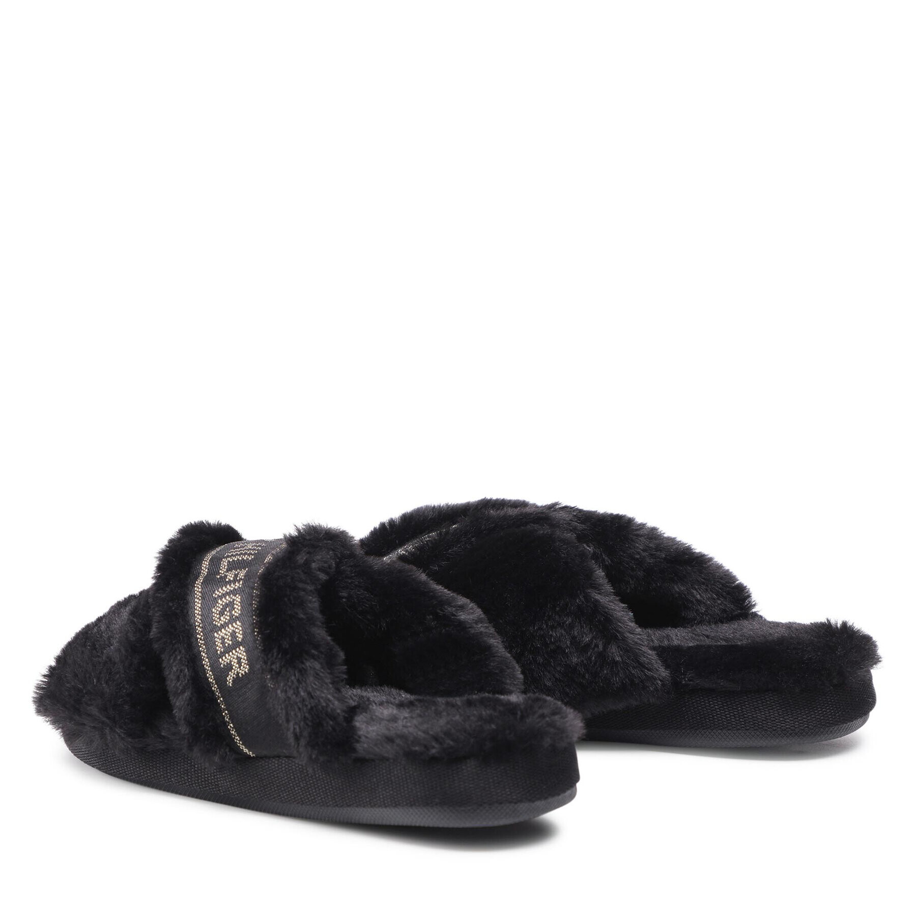 Tommy Hilfiger Пантофи Shiny Webbing Furry Slipper FW0FW06092 Черен - Pepit.bg