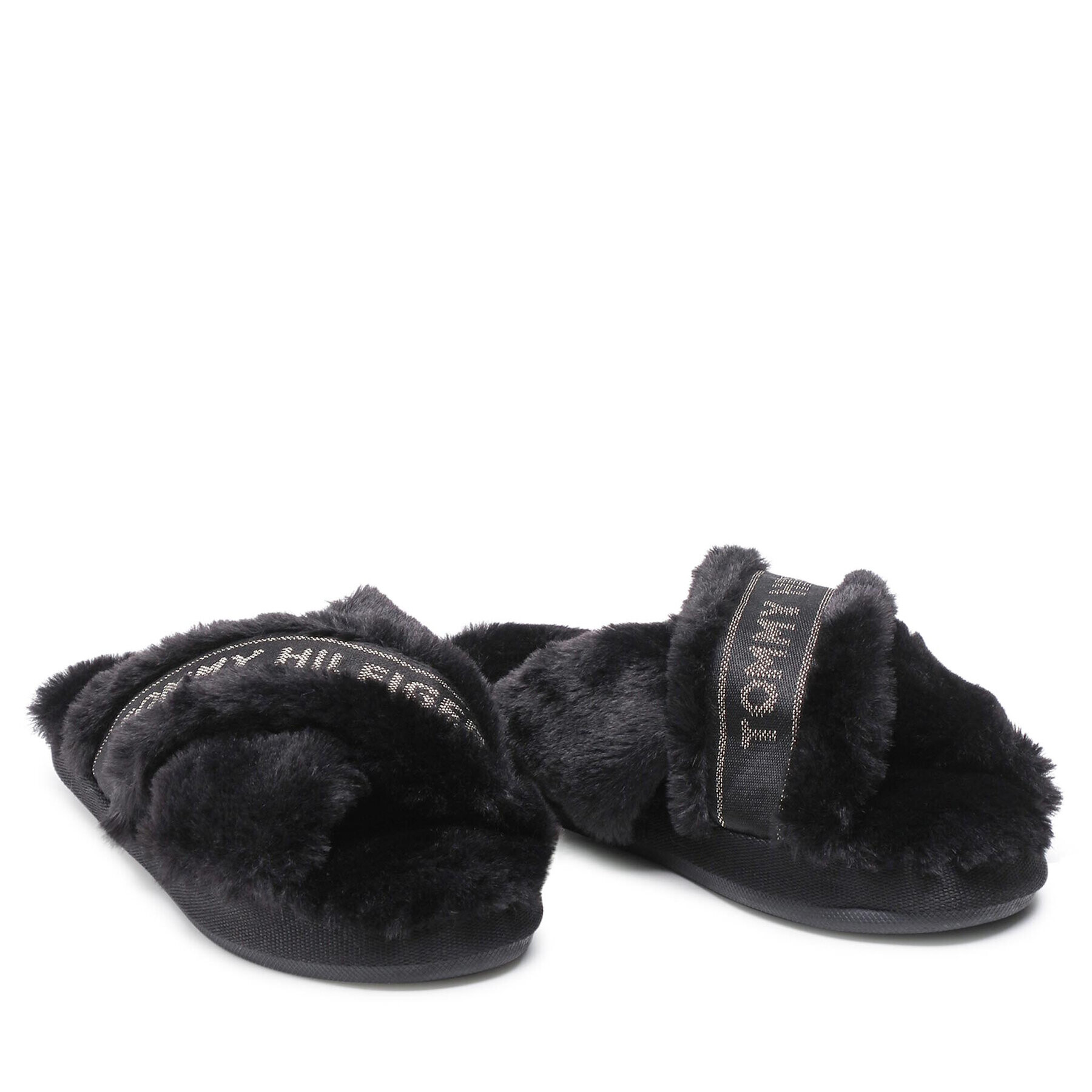 Tommy Hilfiger Пантофи Shiny Webbing Furry Slipper FW0FW06092 Черен - Pepit.bg