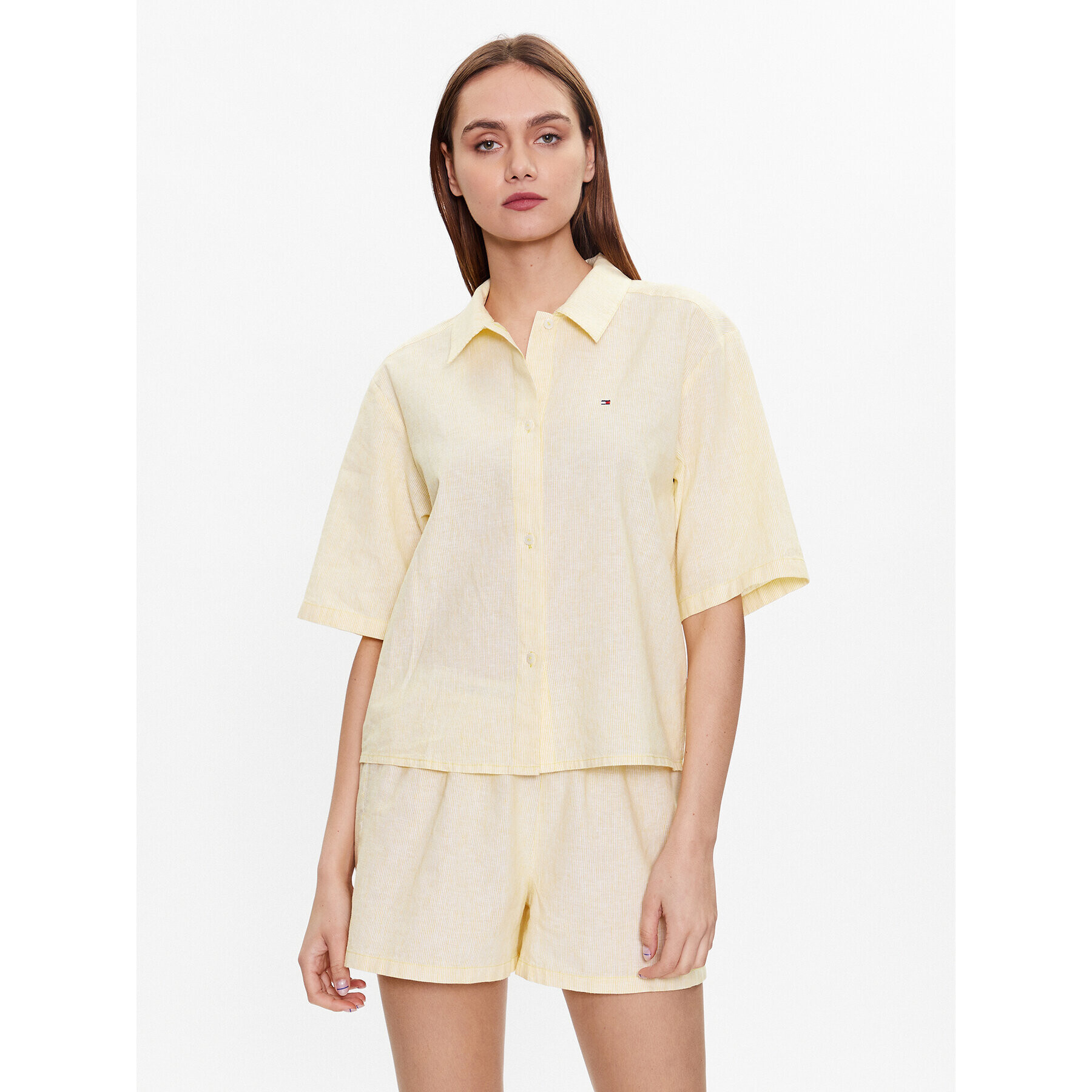 Tommy Hilfiger Пижама Ithaca Stripe UW0UW04519 Жълт Regular Fit - Pepit.bg