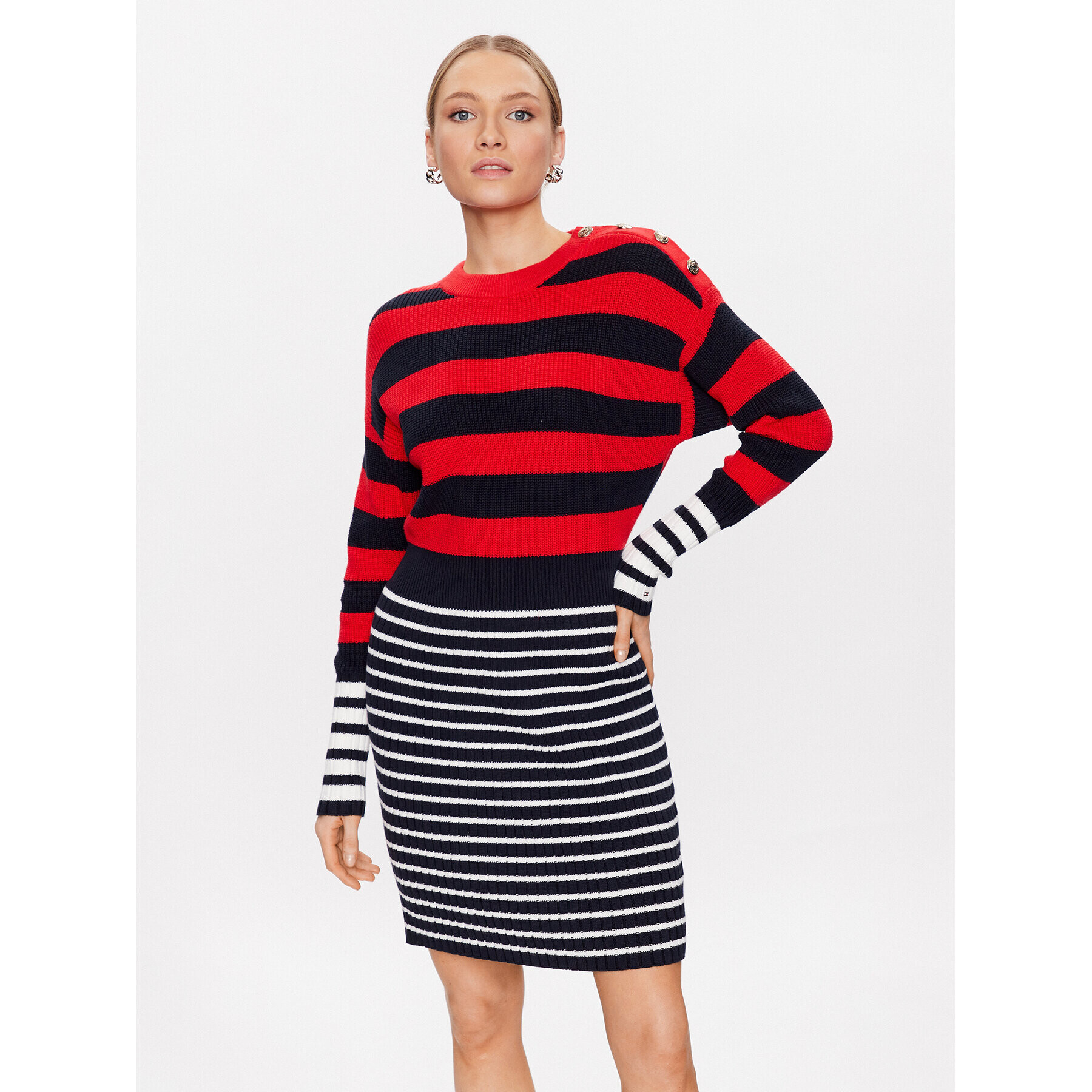 Tommy Hilfiger Плетена рокля Colorblock Stripe WW0WW37949 Цветен Relaxed Fit - Pepit.bg