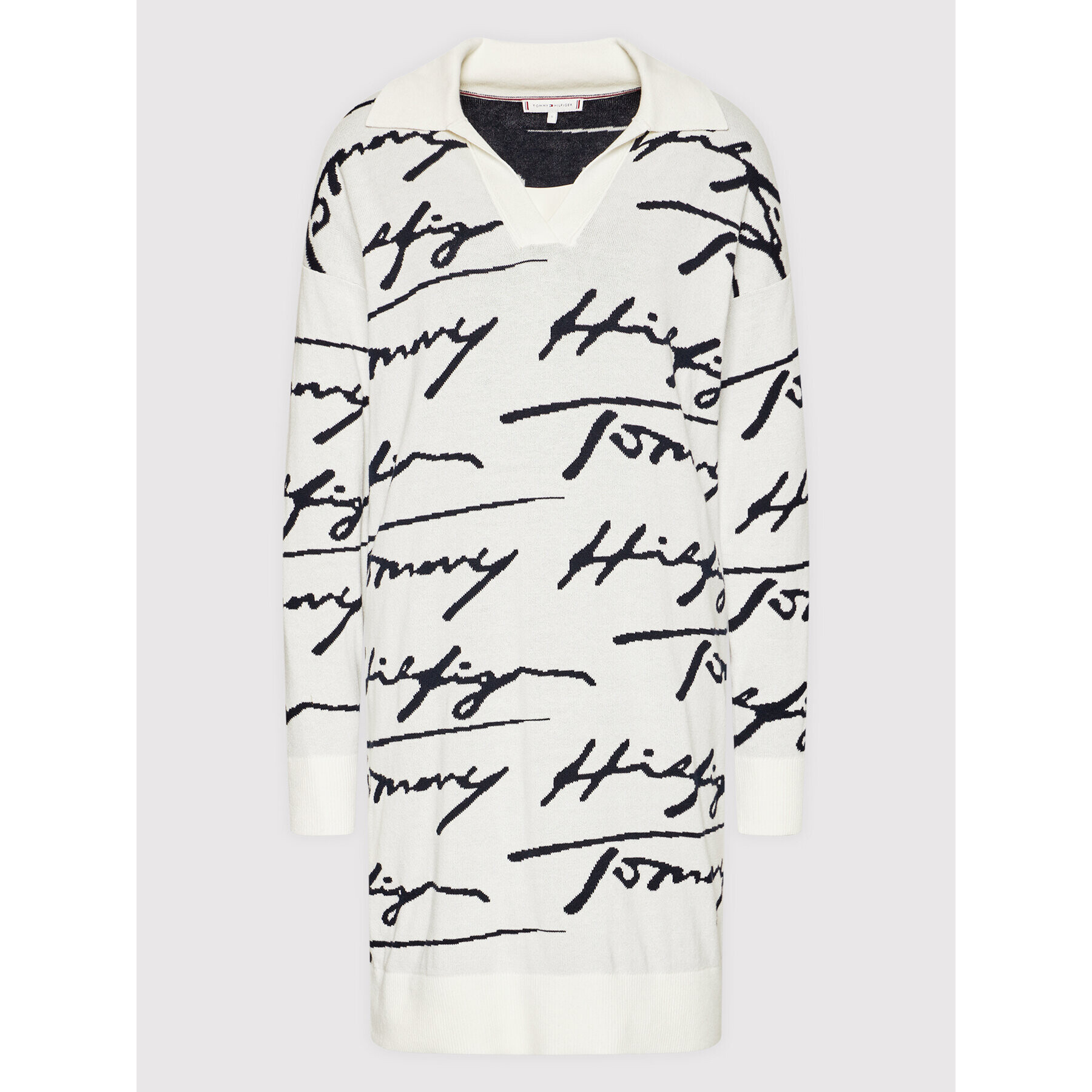 Tommy Hilfiger Плетена рокля All Over WW0WW32793 Бял Relaxed Fit - Pepit.bg