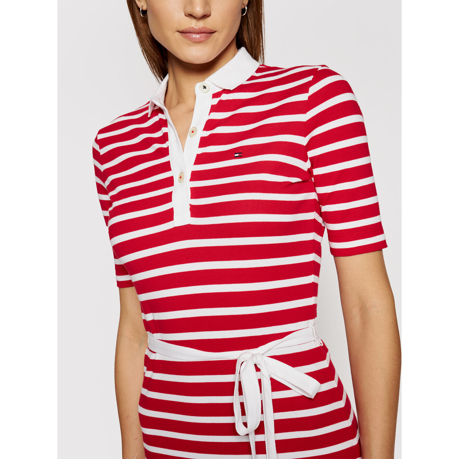 Tommy Hilfiger Плетена рокля Breton Polo WW0WW30370 Червен Slim Fit - Pepit.bg