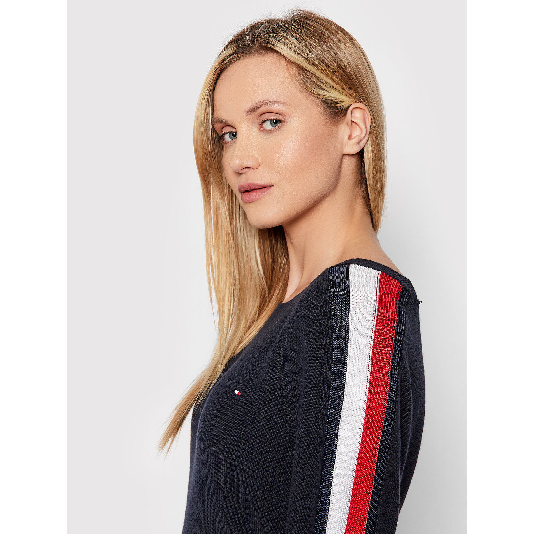 Tommy Hilfiger Плетена рокля Global Stripe WW0WW31474 Тъмносин Regular Fit - Pepit.bg