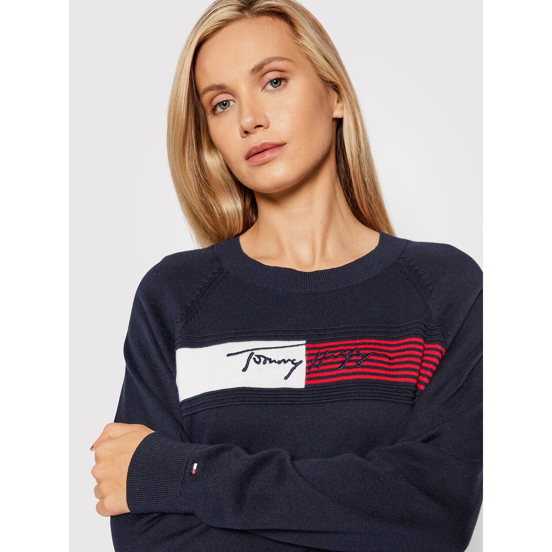 Tommy Hilfiger Плетена рокля Graphic WW0WW31483 Тъмносин Regular Fit - Pepit.bg