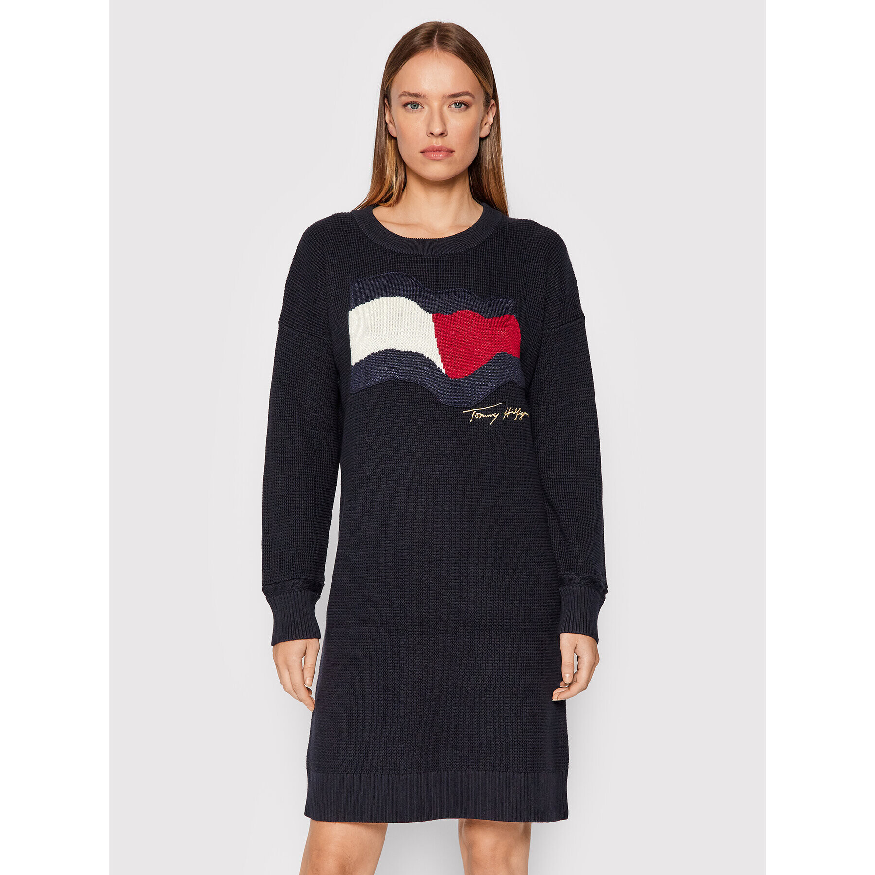 Tommy Hilfiger Плетена рокля Motion Flag WW0WW31116 Тъмносин Relaxed Fit - Pepit.bg