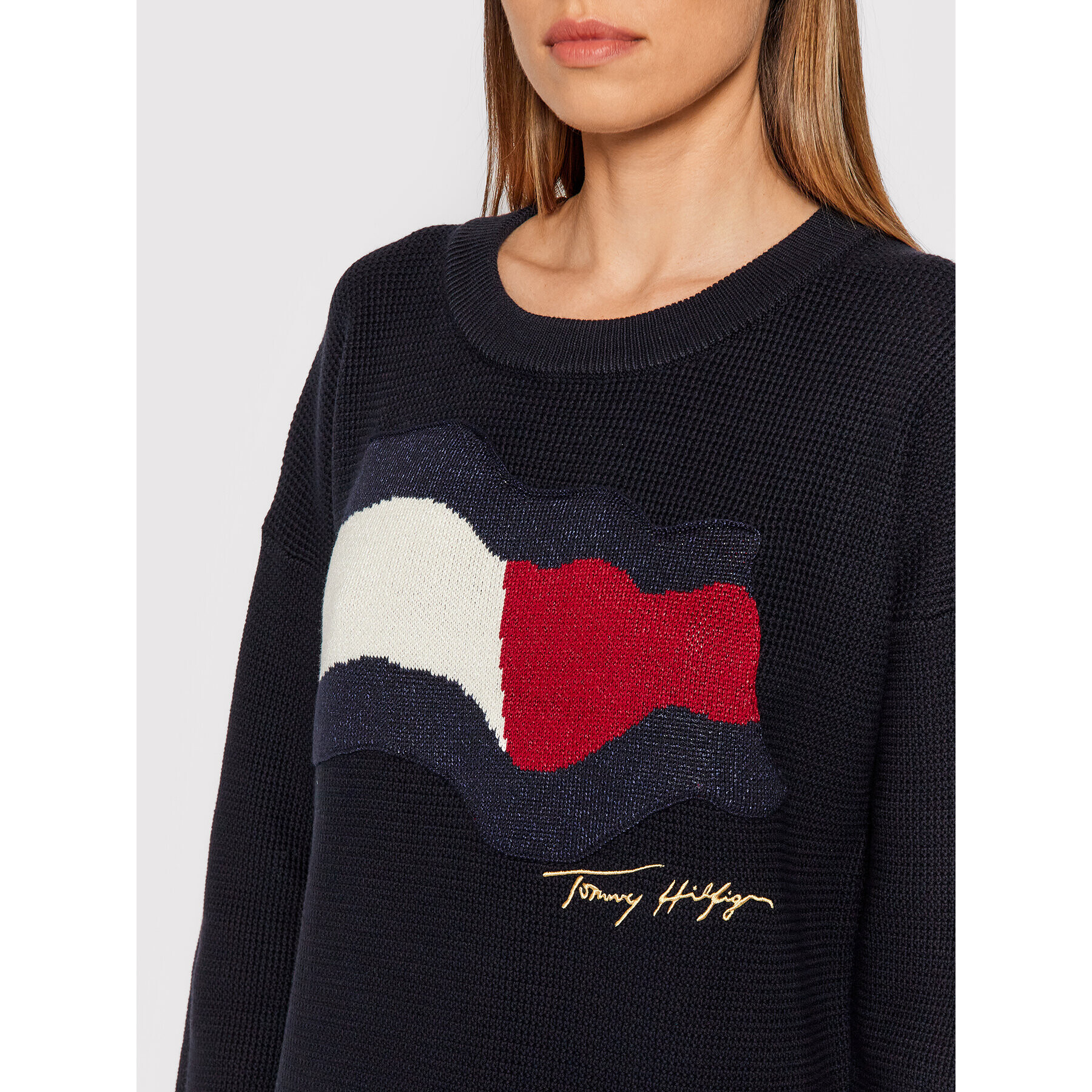 Tommy Hilfiger Плетена рокля Motion Flag WW0WW31116 Тъмносин Relaxed Fit - Pepit.bg