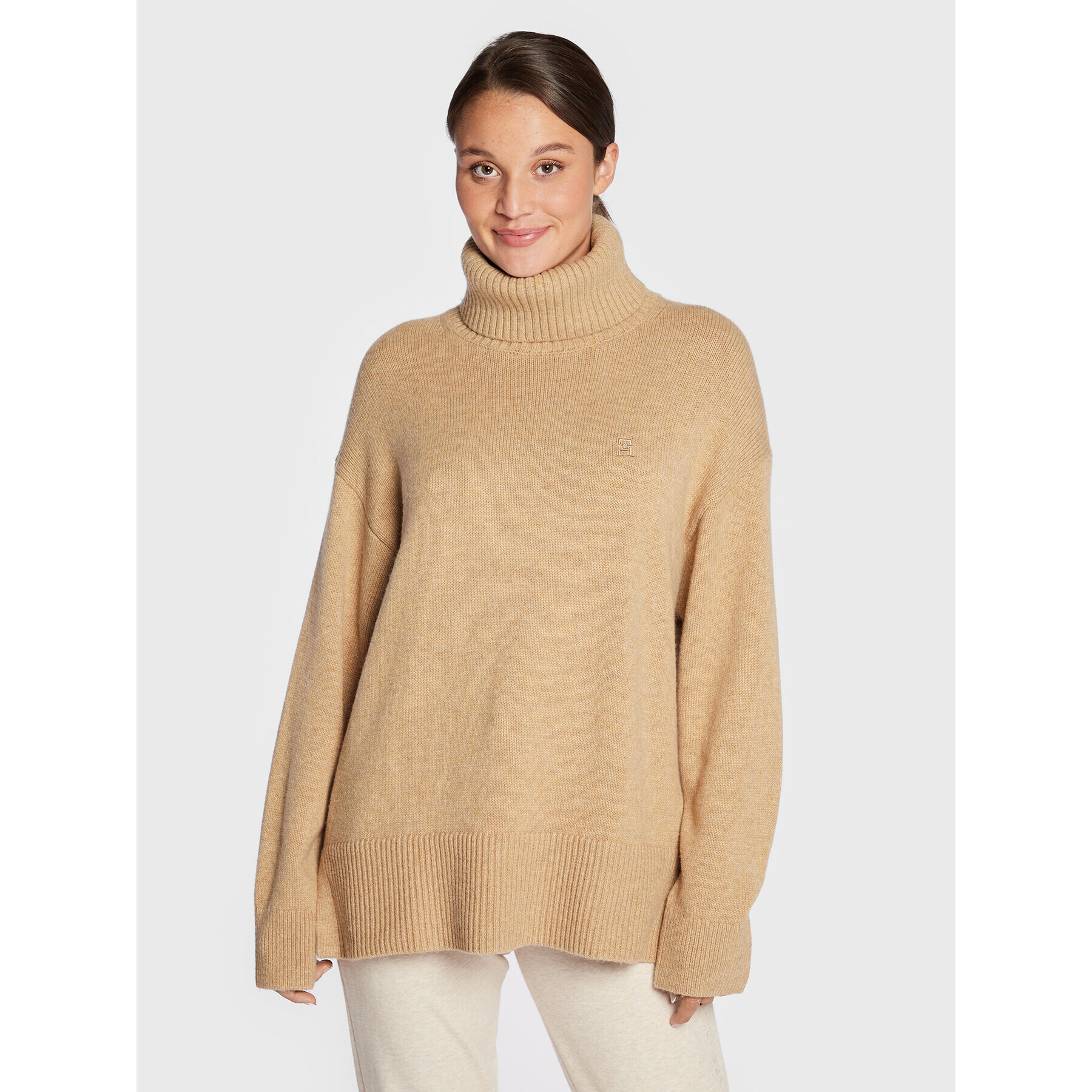 Tommy Hilfiger Поло Blend WW0WW35763 Бежов Oversize - Pepit.bg