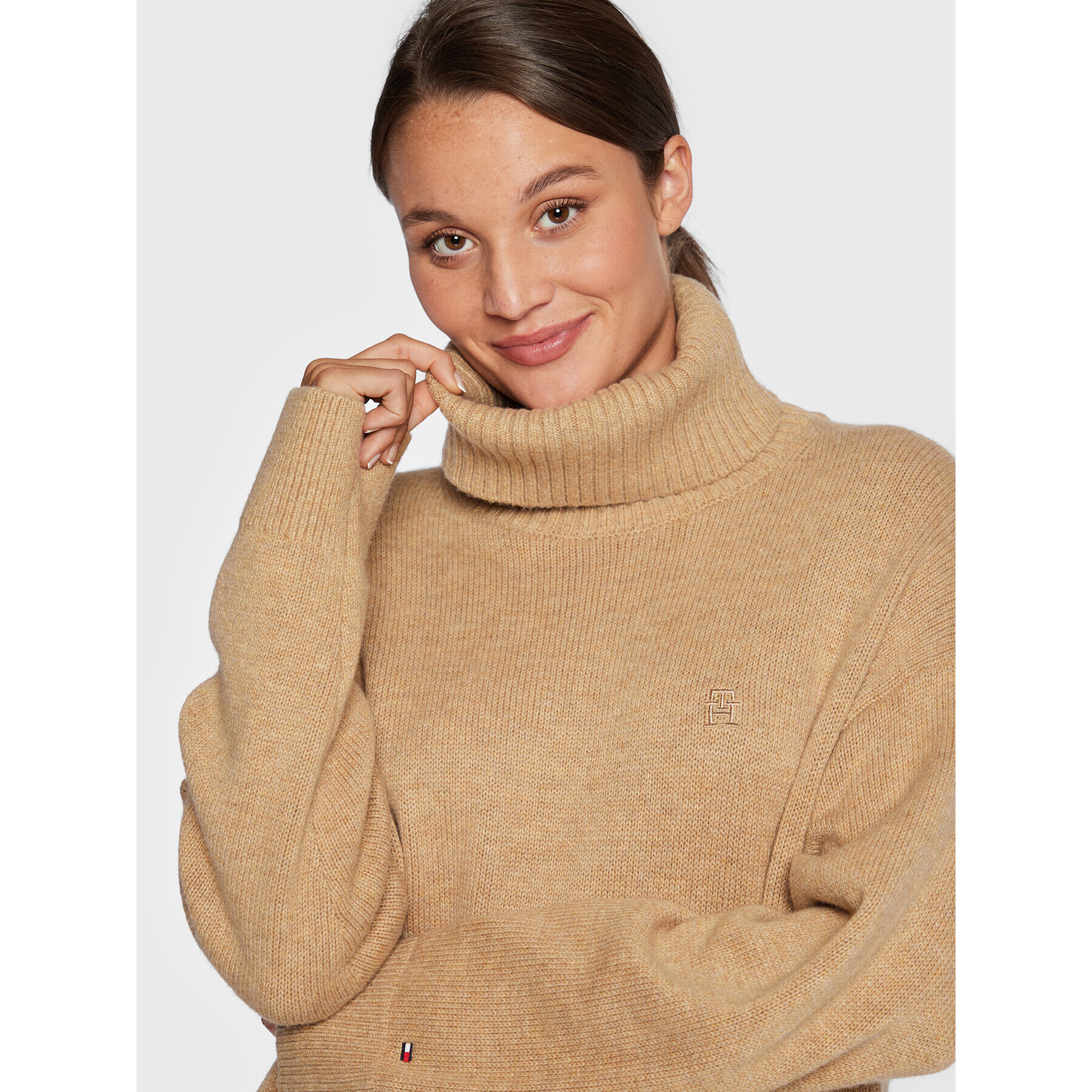 Tommy Hilfiger Поло Blend WW0WW35763 Бежов Oversize - Pepit.bg