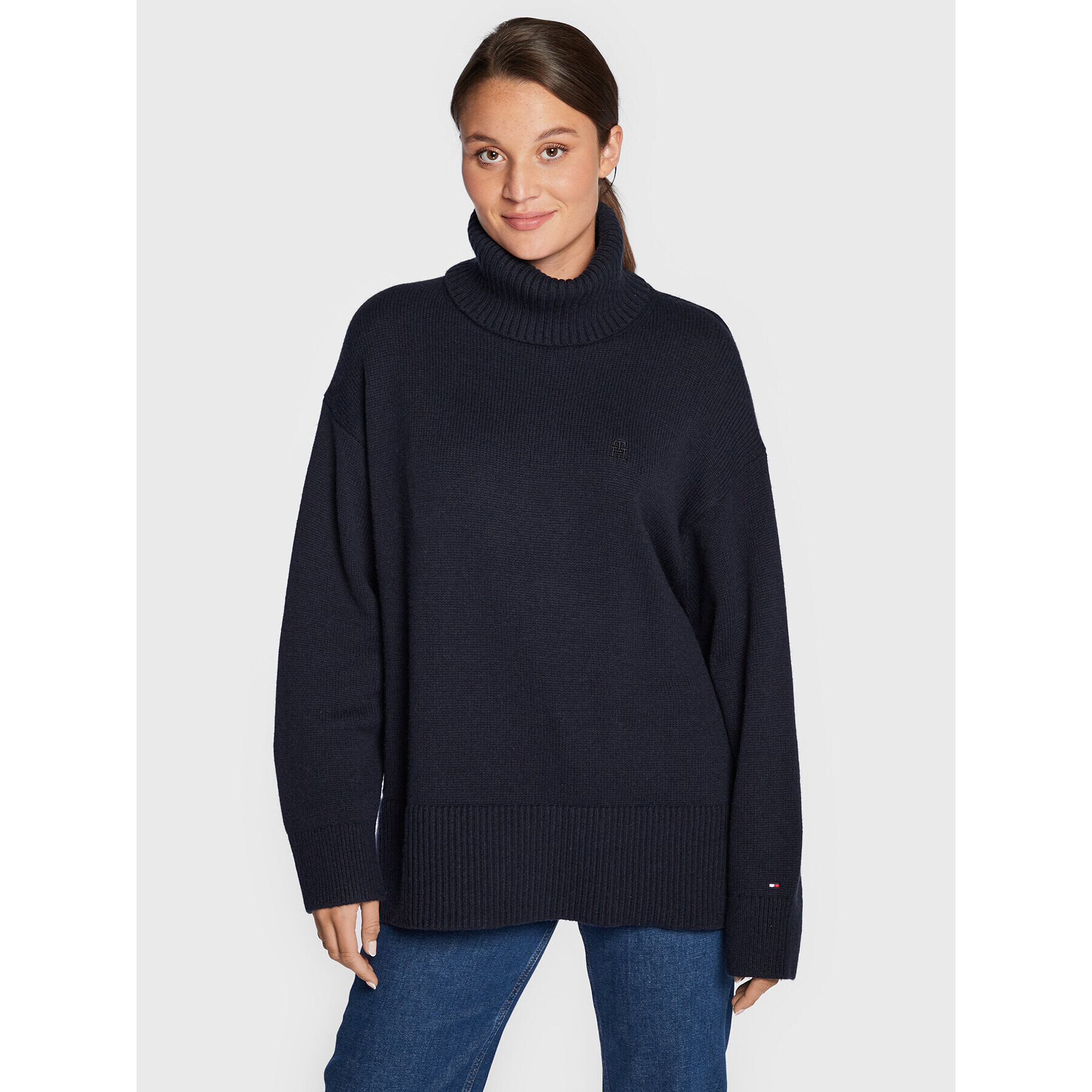 Tommy Hilfiger Поло Blend WW0WW35763 Тъмносин Oversize - Pepit.bg