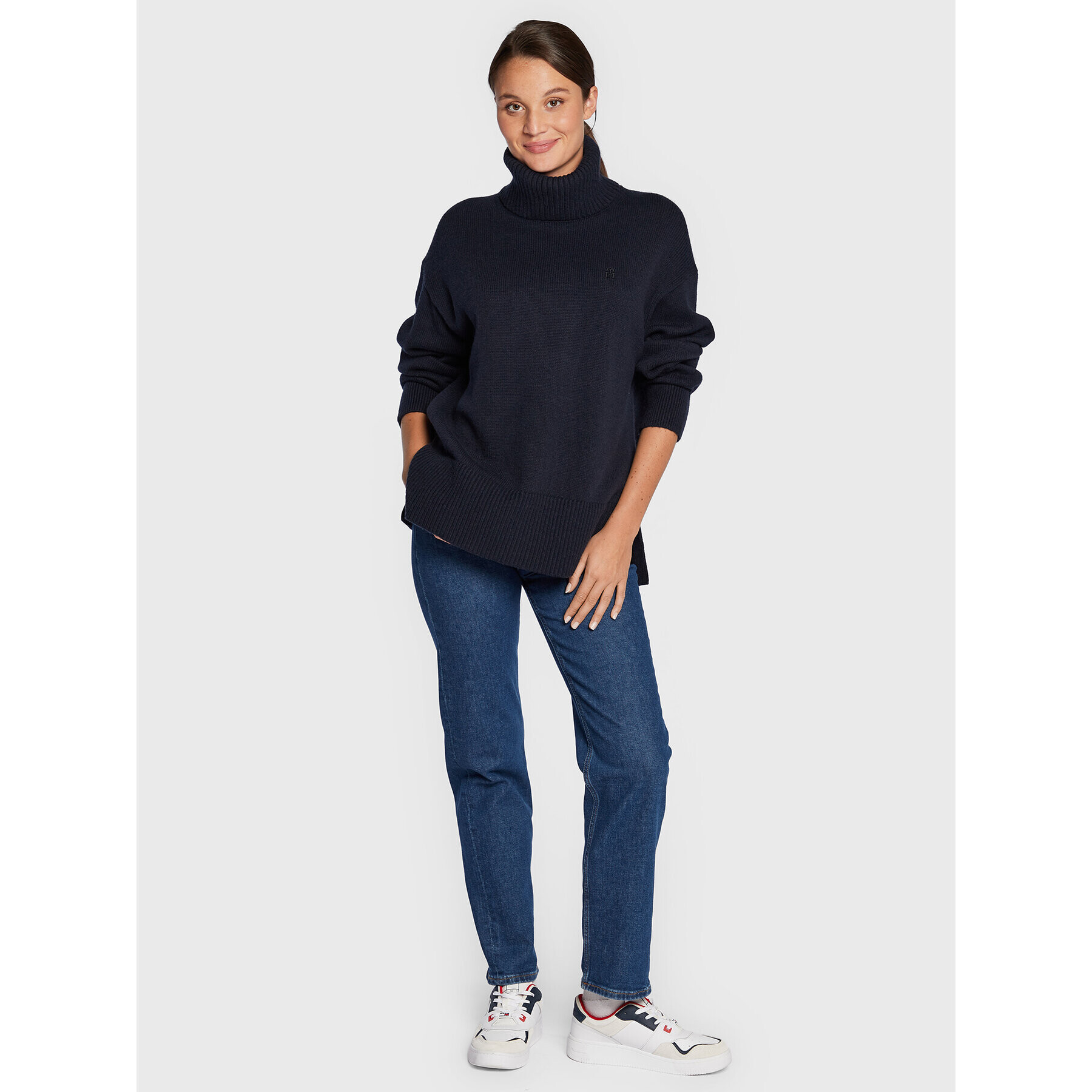 Tommy Hilfiger Поло Blend WW0WW35763 Тъмносин Oversize - Pepit.bg