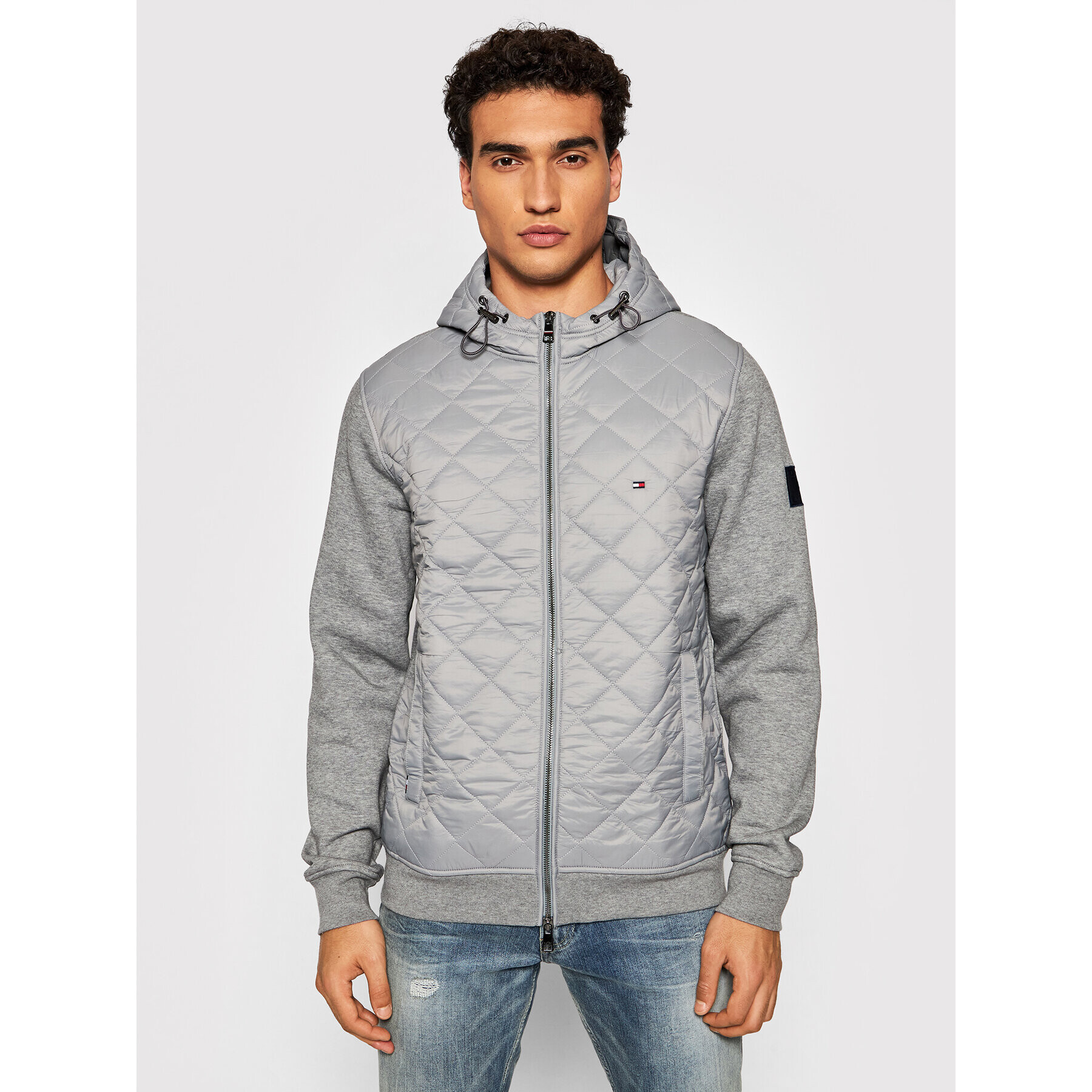 Tommy Hilfiger Преходно яке Mix Media Diamond Zip MW0MW20124 Сив Regular Fit - Pepit.bg