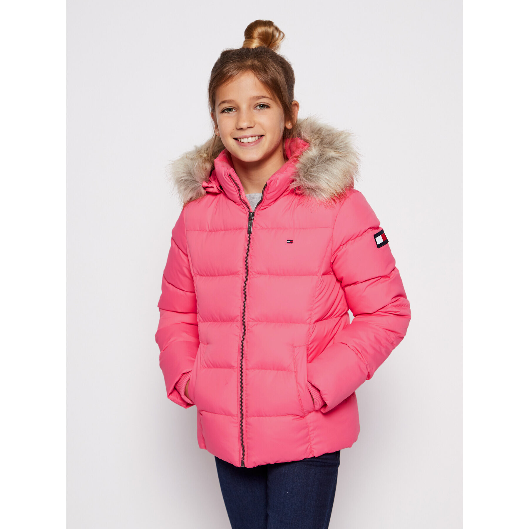 Tommy Hilfiger Пухено яке Essential Basic KG0KG04682 M Розов Regular Fit - Pepit.bg