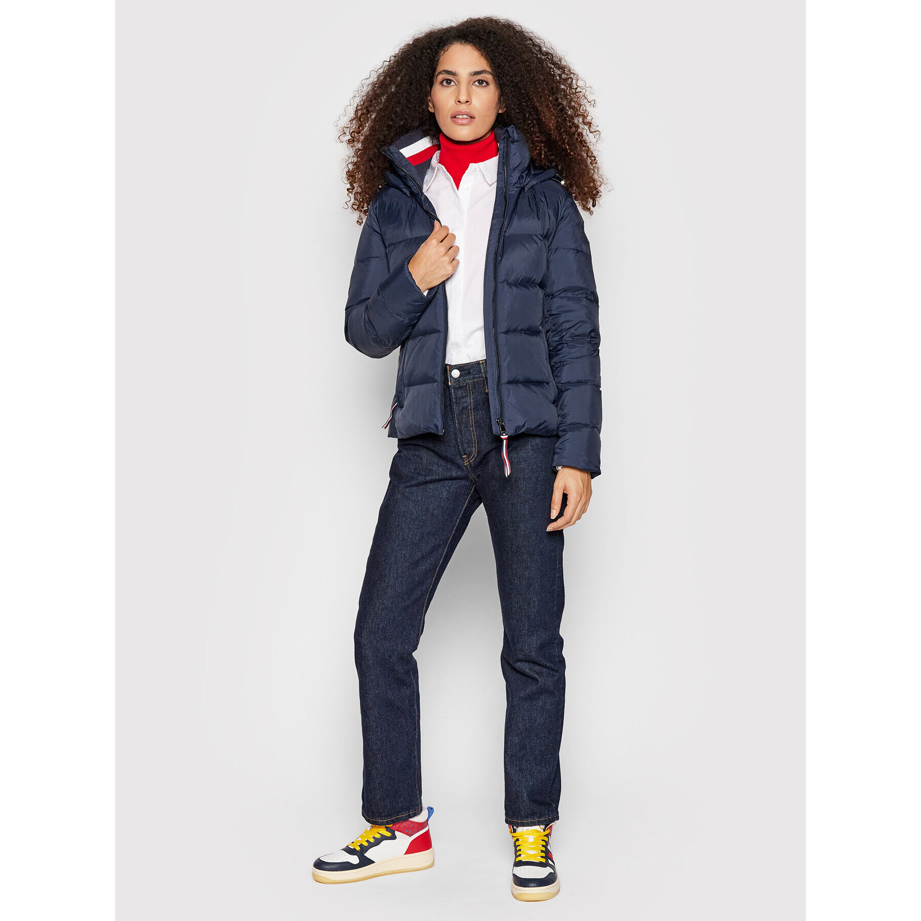 Tommy Hilfiger Пухено яке Global Stripe WW0WW29340 Тъмносин Regular Fit - Pepit.bg