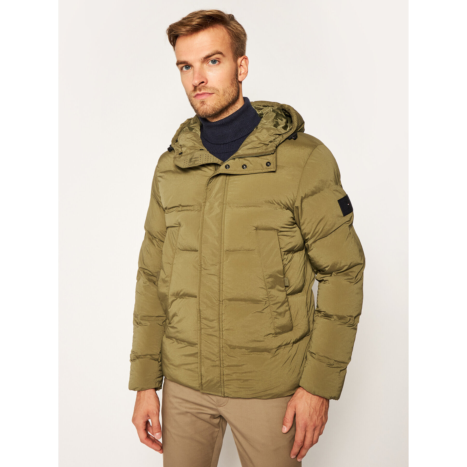 Tommy Hilfiger Пухено яке Hooded Stretch MW0MW14887 Зелен Regular Fit - Pepit.bg