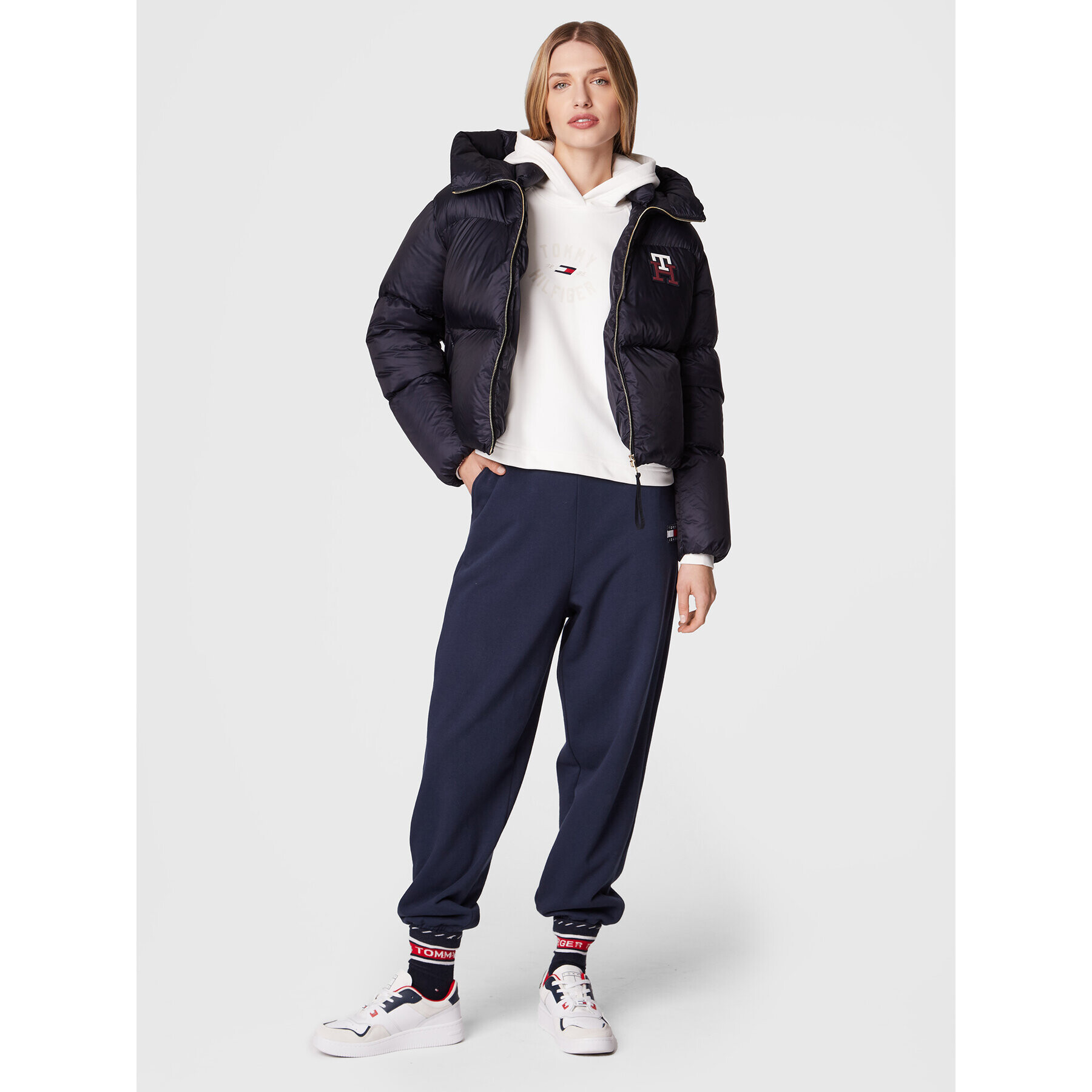 Tommy Hilfiger Пухено яке Monogram WW0WW37479 Тъмносин Regular Fit - Pepit.bg