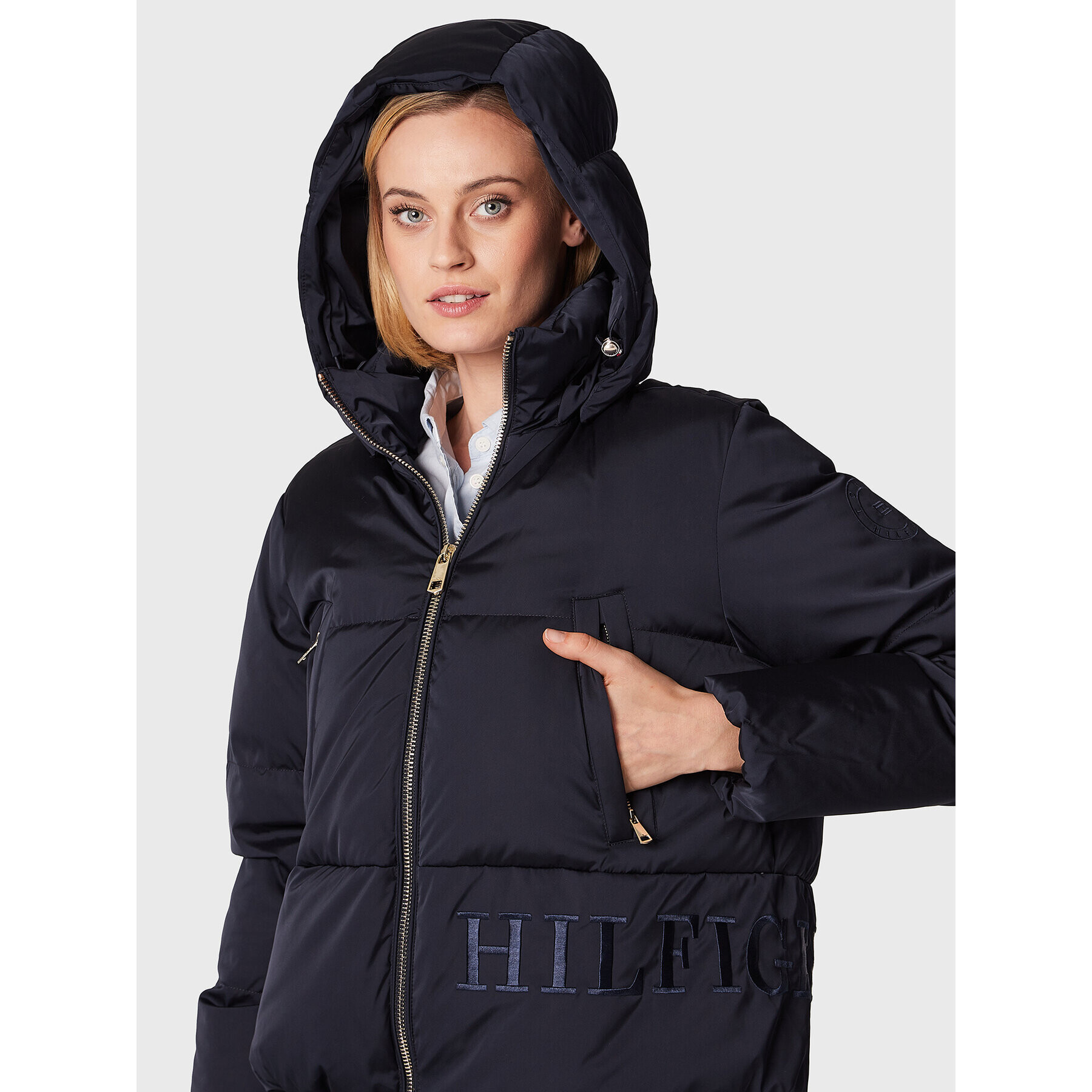 Tommy Hilfiger Пухено яке Sateen WW0WW36062 Тъмносин Regular Fit - Pepit.bg