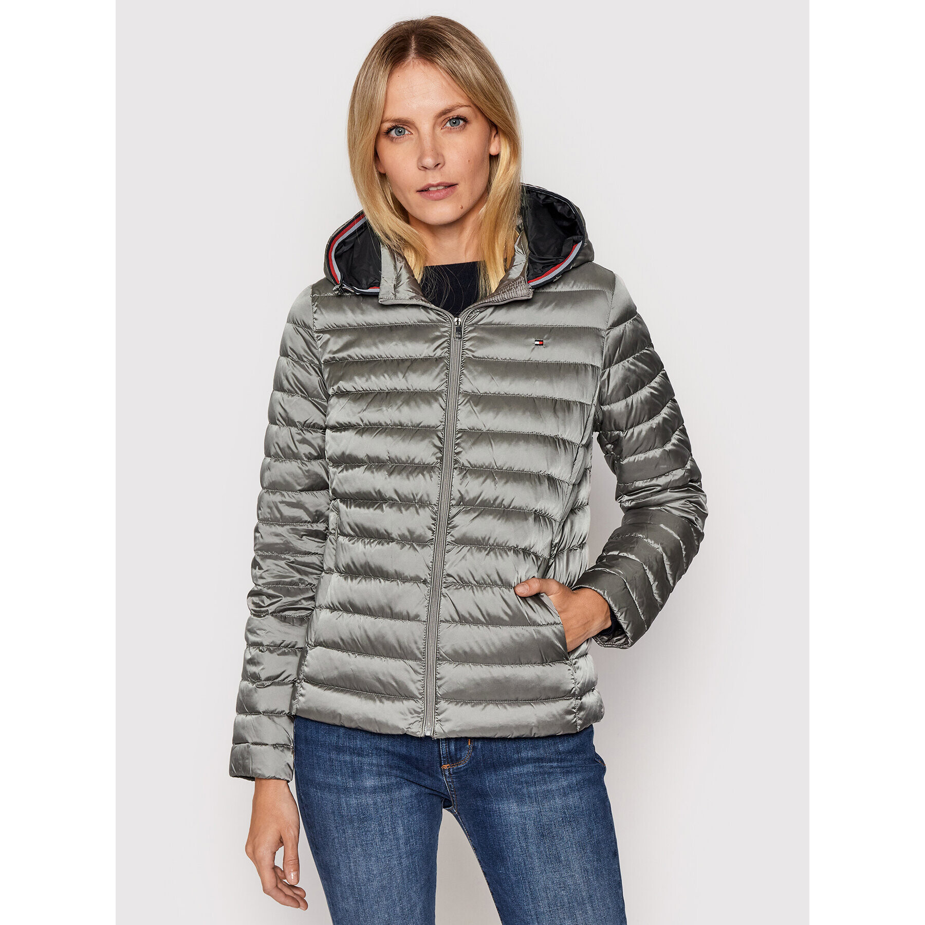 Tommy Hilfiger Пухено яке Semi Shine WW0WW32196 Сив Regular Fit - Pepit.bg