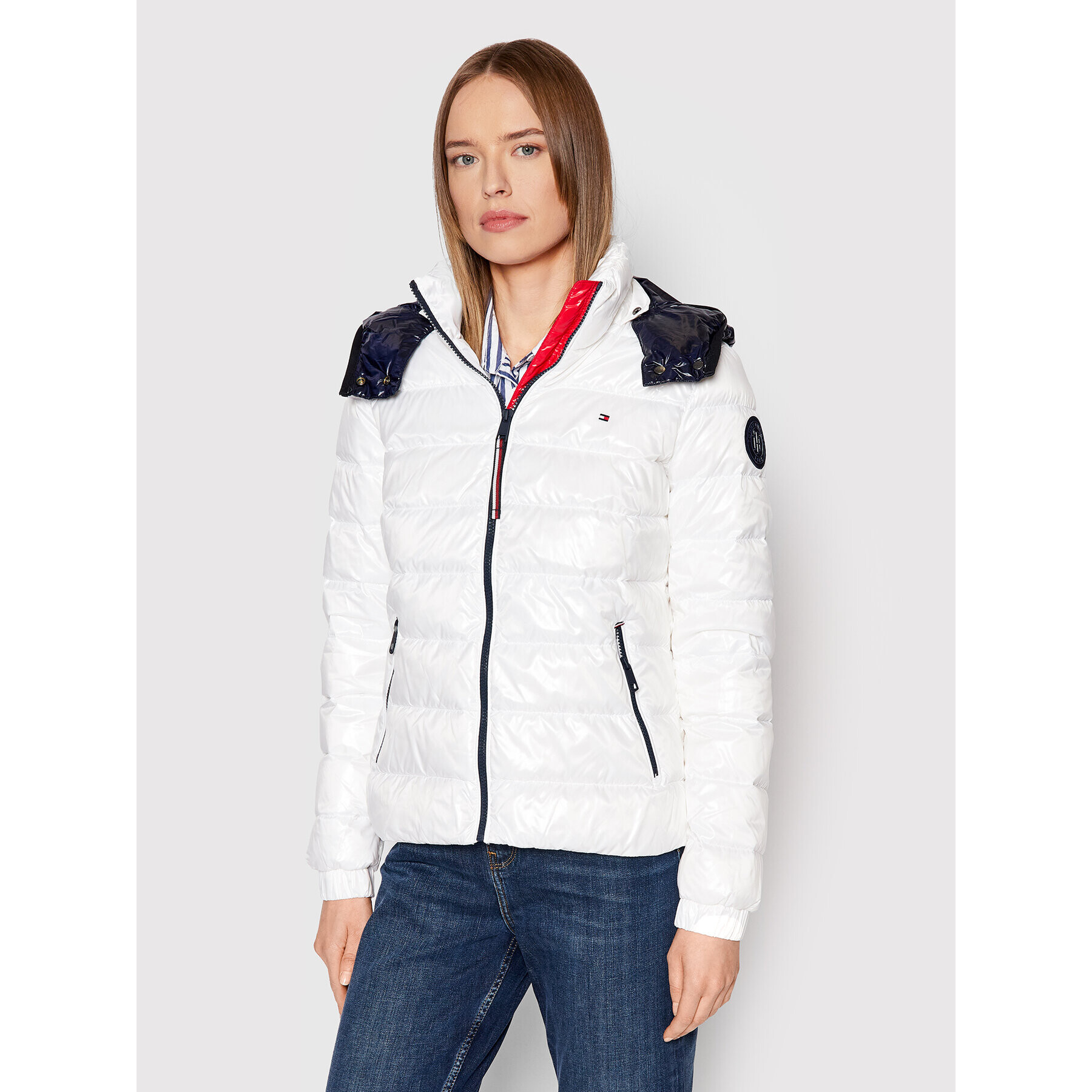 Tommy Hilfiger Пухено яке Two Tone WW0WW32679 Бял Regular Fit - Pepit.bg