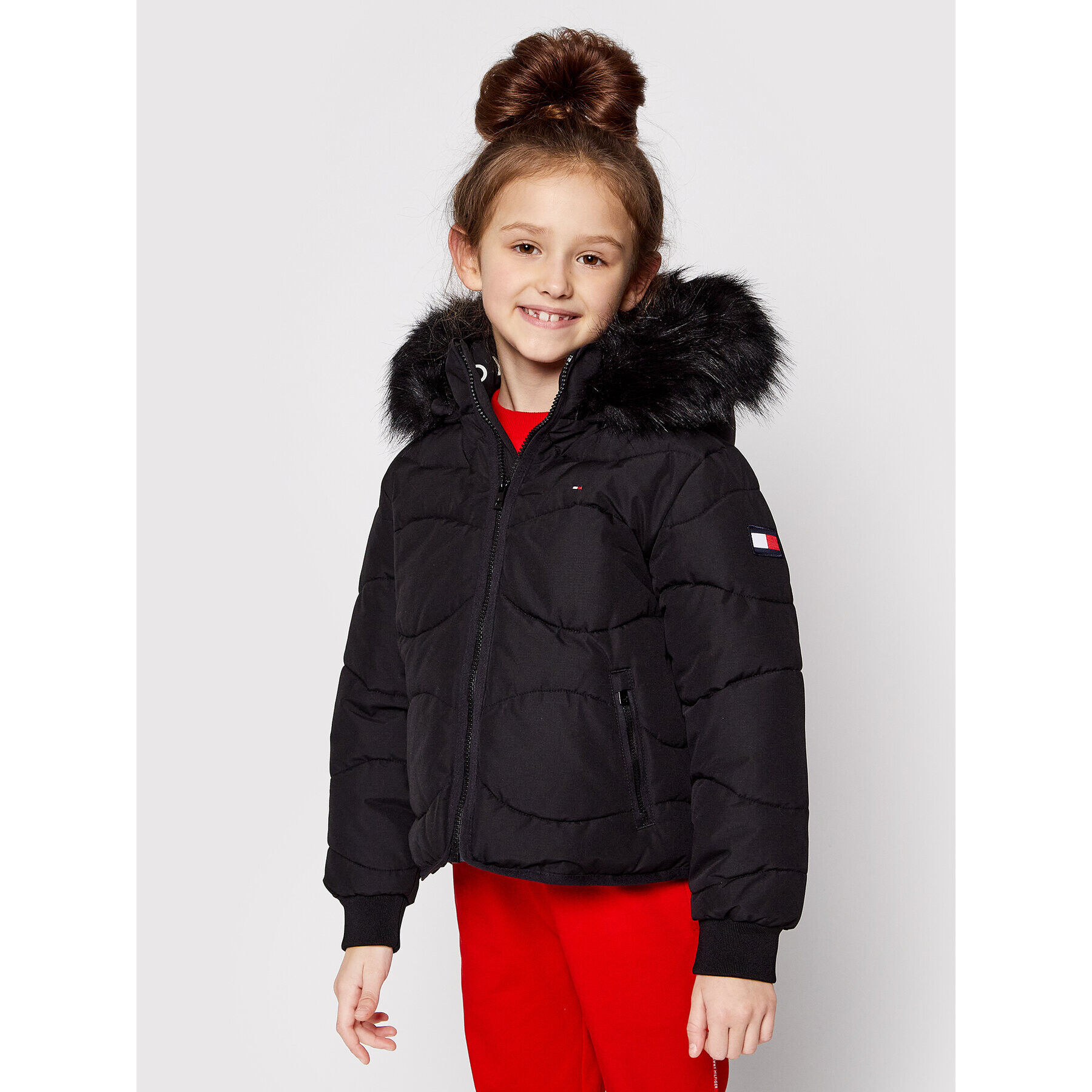 Tommy Hilfiger Пухено яке Tonal Fur KG0KG05970 M Черен Regular Fit - Pepit.bg