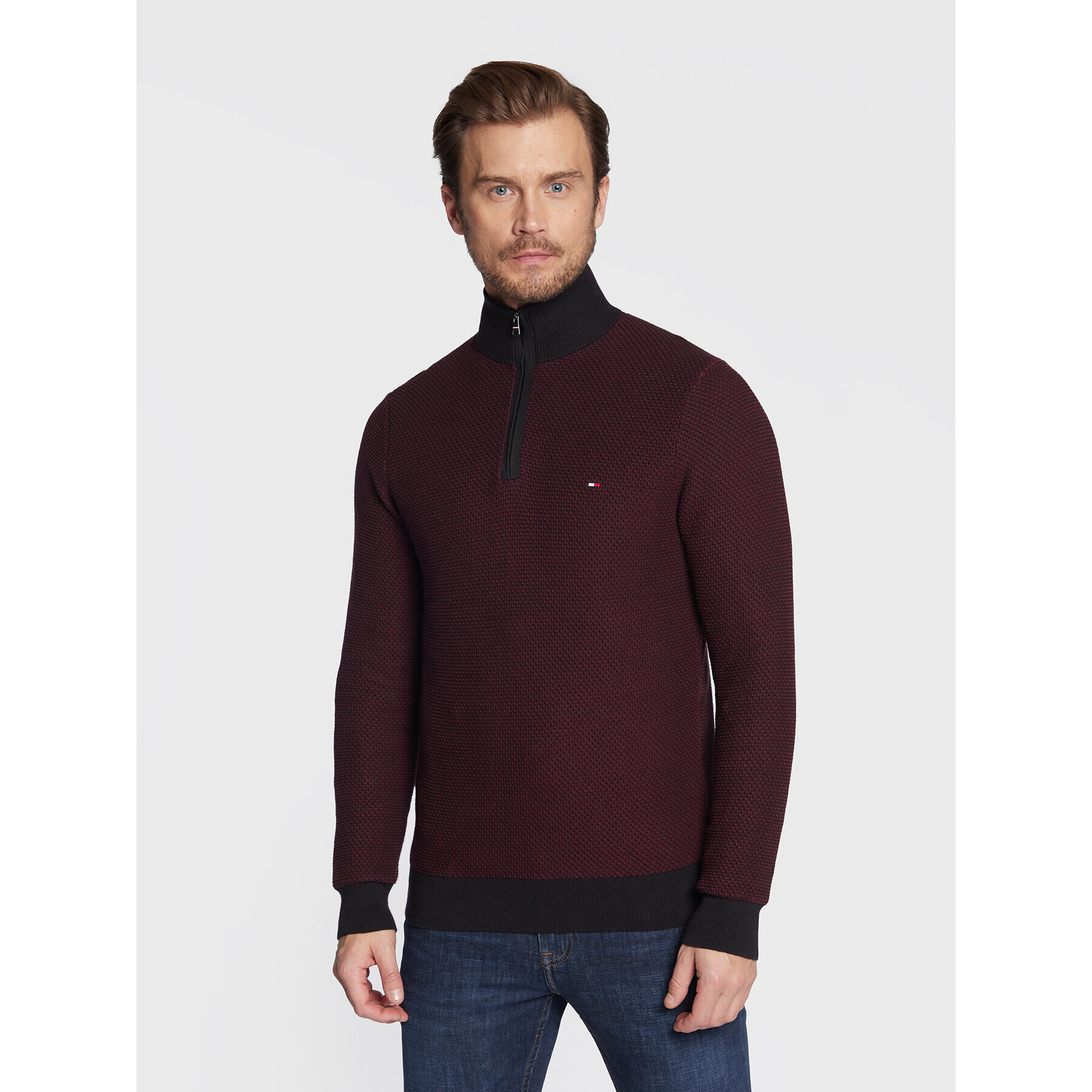 Tommy Hilfiger Пуловер 2-Tone MW0MW28041 Бордо Regular Fit - Pepit.bg