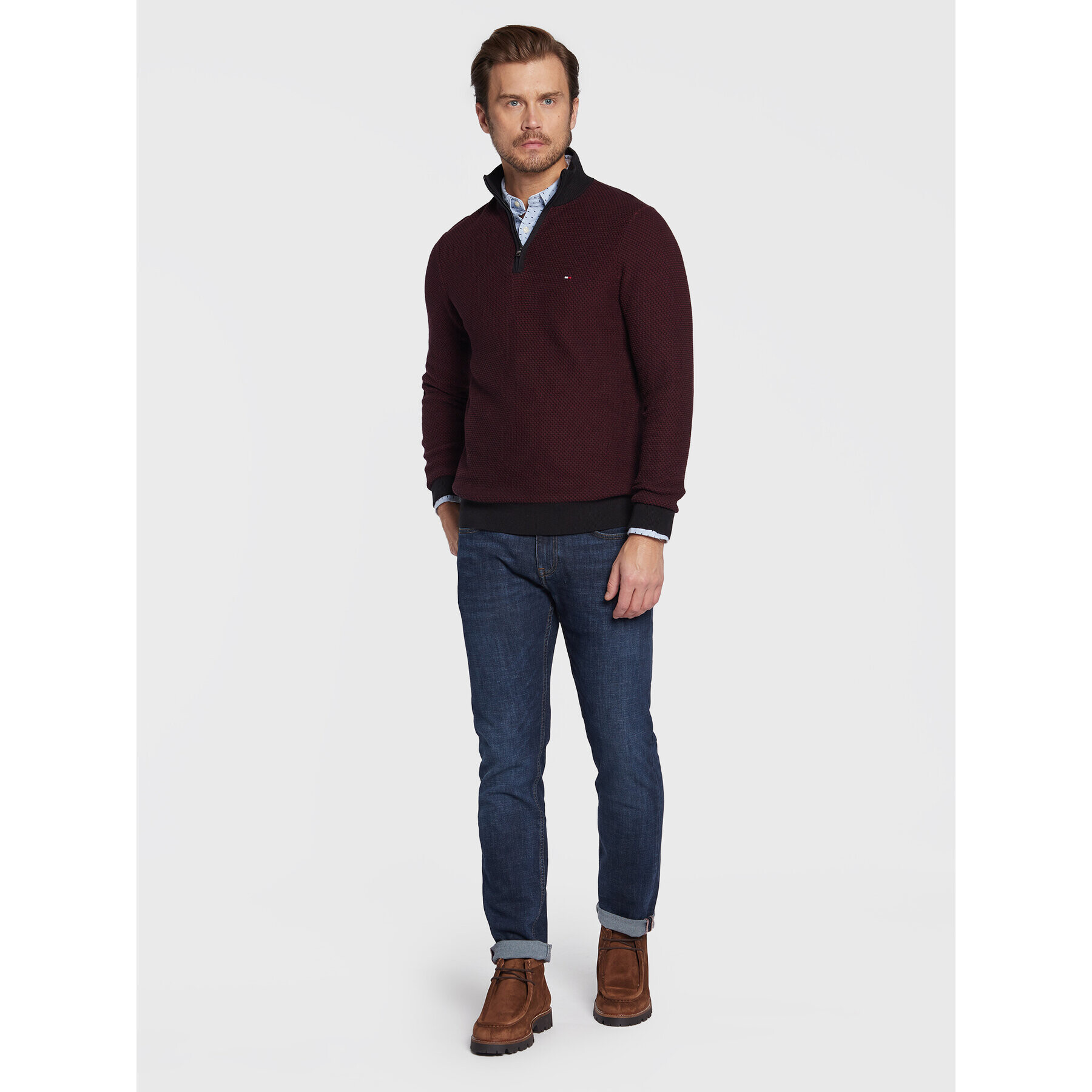 Tommy Hilfiger Пуловер 2-Tone MW0MW28041 Бордо Regular Fit - Pepit.bg