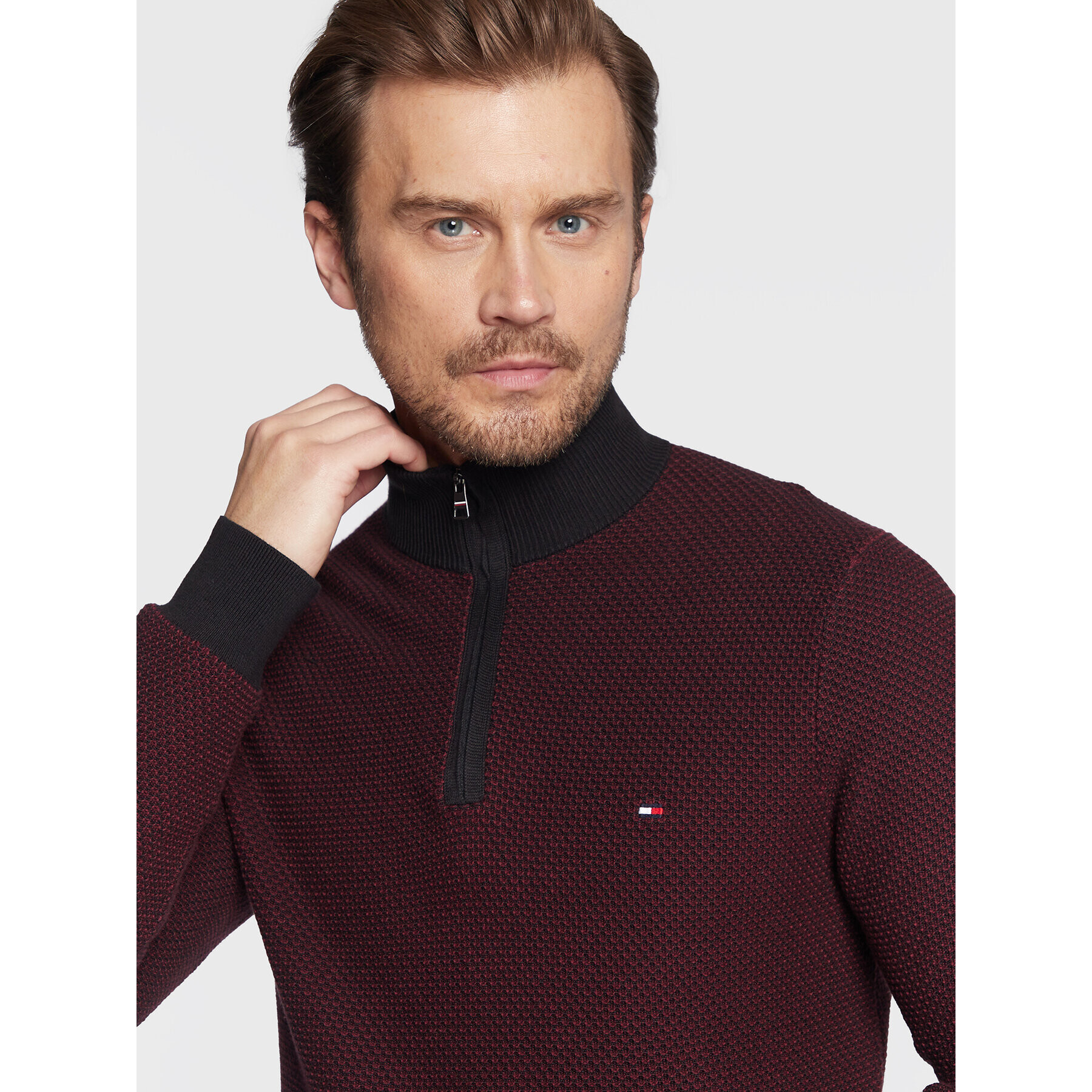 Tommy Hilfiger Пуловер 2-Tone MW0MW28041 Бордо Regular Fit - Pepit.bg