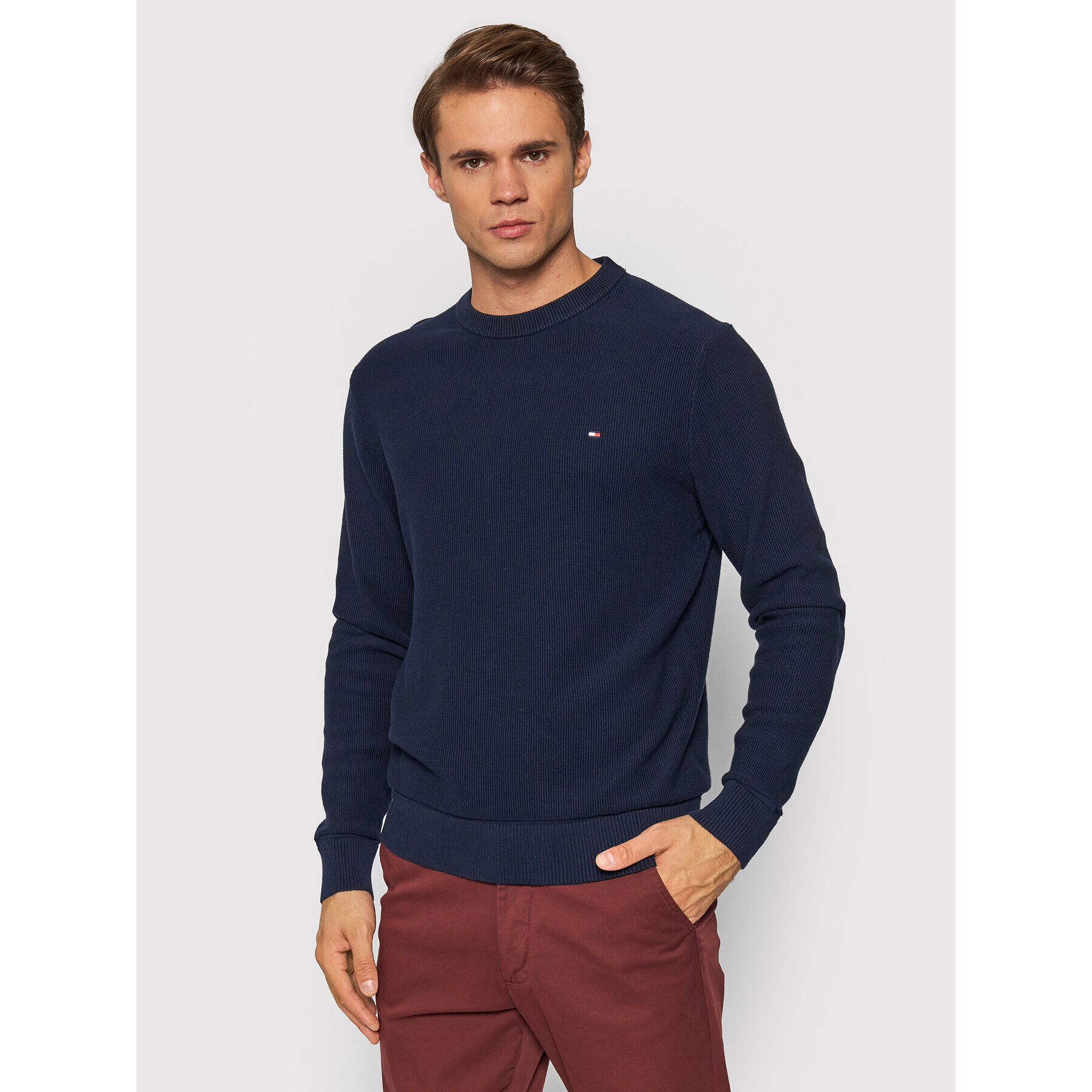 Tommy Hilfiger Пуловер Basic Structure Crew Neck MW0MW19533 Тъмносин Regular Fit - Pepit.bg