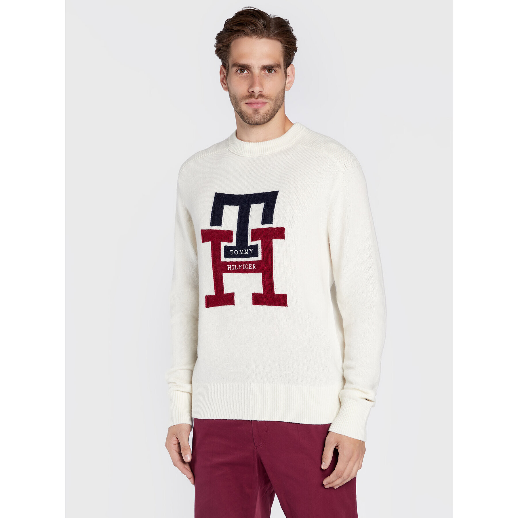 Tommy Hilfiger Пуловер Bold Monogram MW0MW28045 Бежов Oversize - Pepit.bg