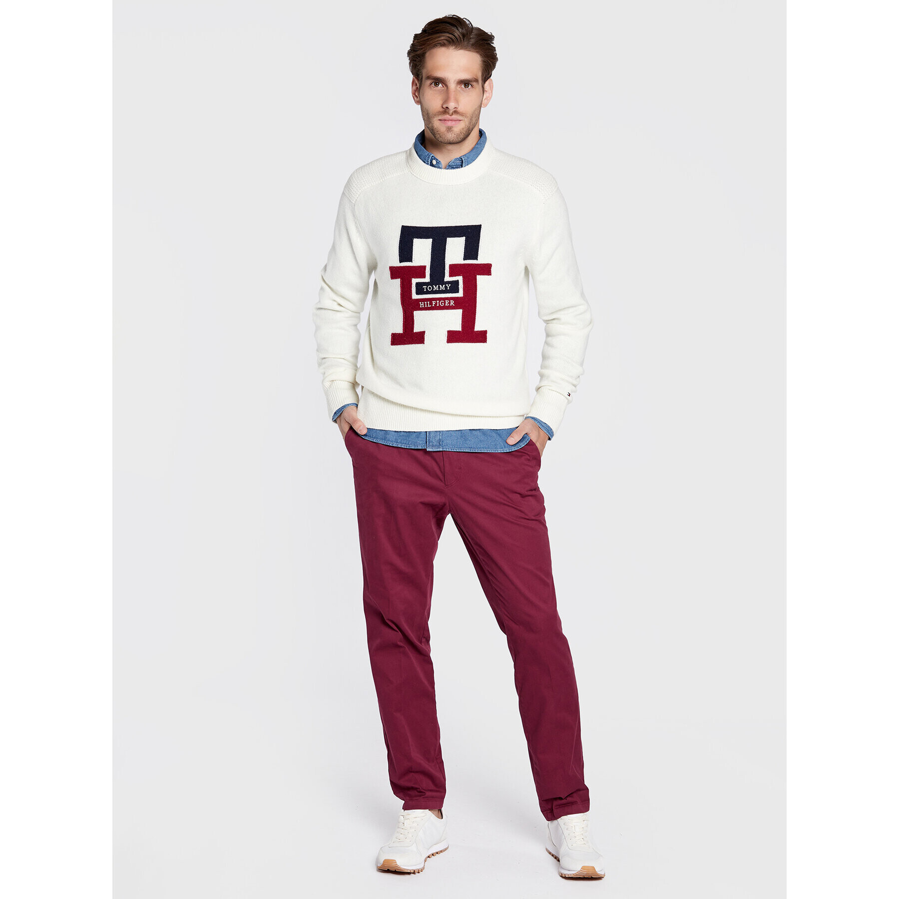 Tommy Hilfiger Пуловер Bold Monogram MW0MW28045 Бежов Oversize - Pepit.bg