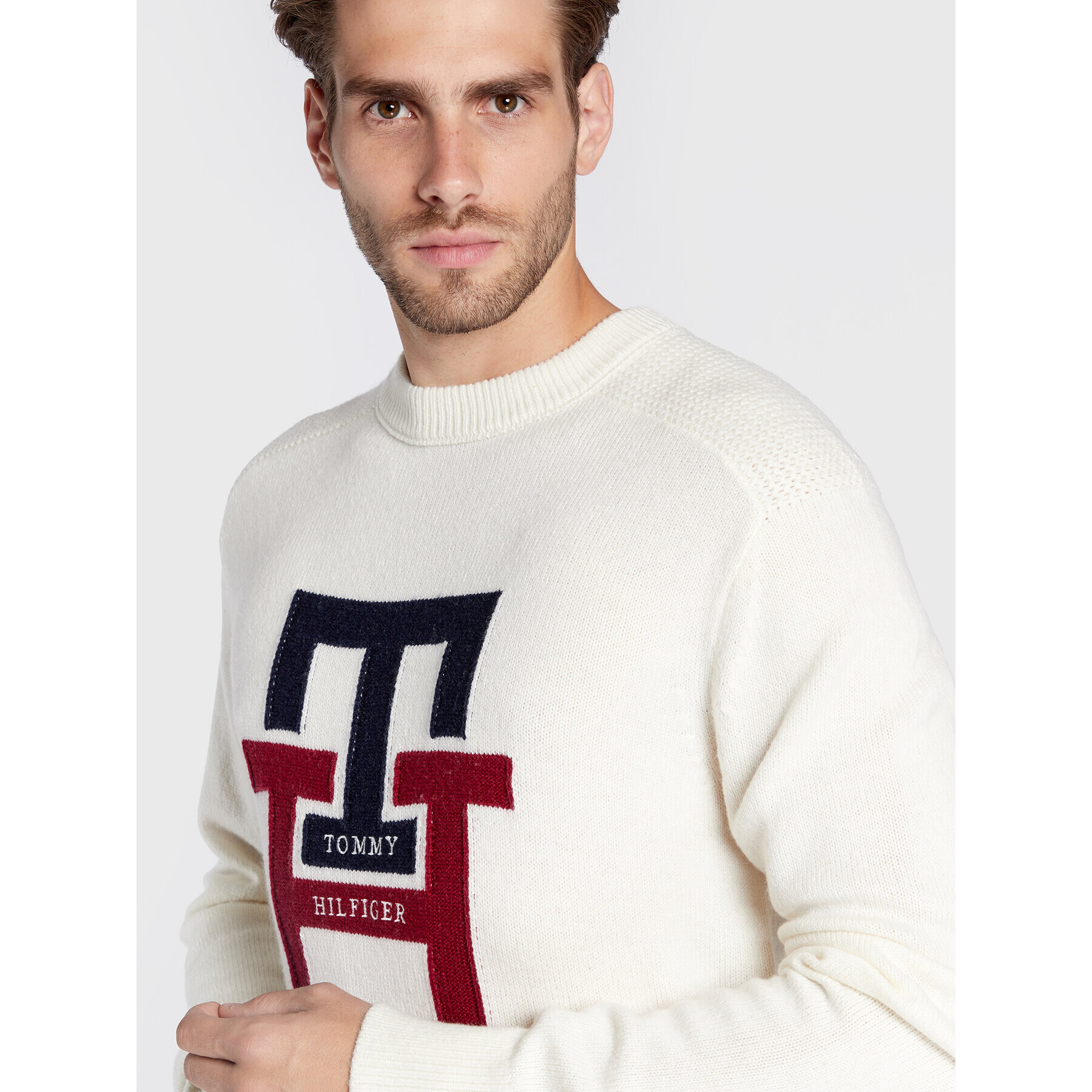 Tommy Hilfiger Пуловер Bold Monogram MW0MW28045 Бежов Oversize - Pepit.bg