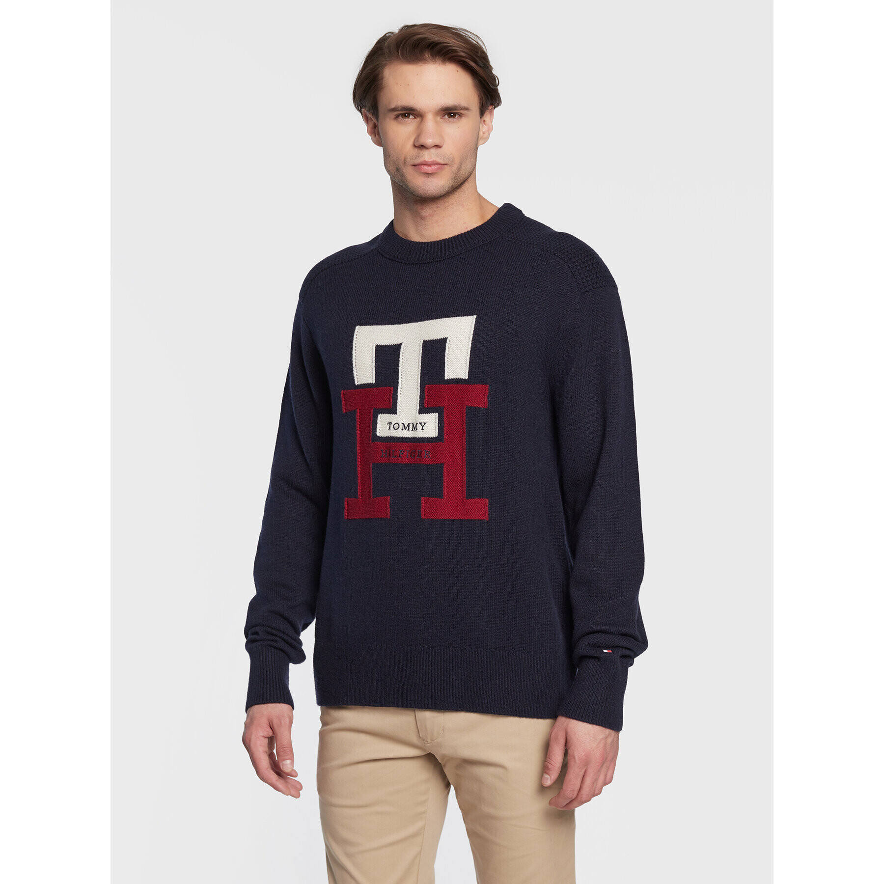 Tommy Hilfiger Пуловер Bold Monogram MW0MW28045 Тъмносин Oversize - Pepit.bg