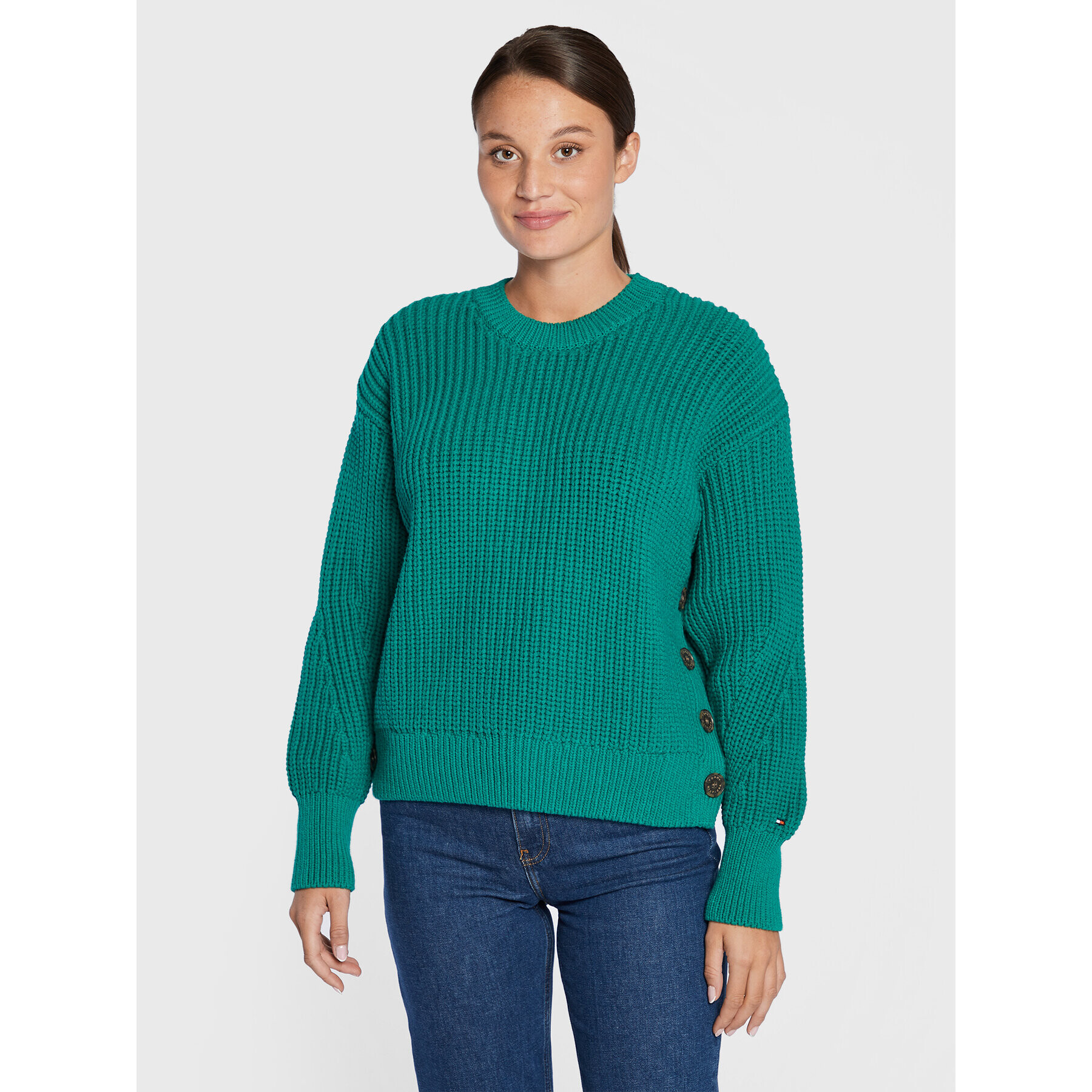 Tommy Hilfiger Пуловер Button WW0WW35883 Зелен Relaxed Fit - Pepit.bg