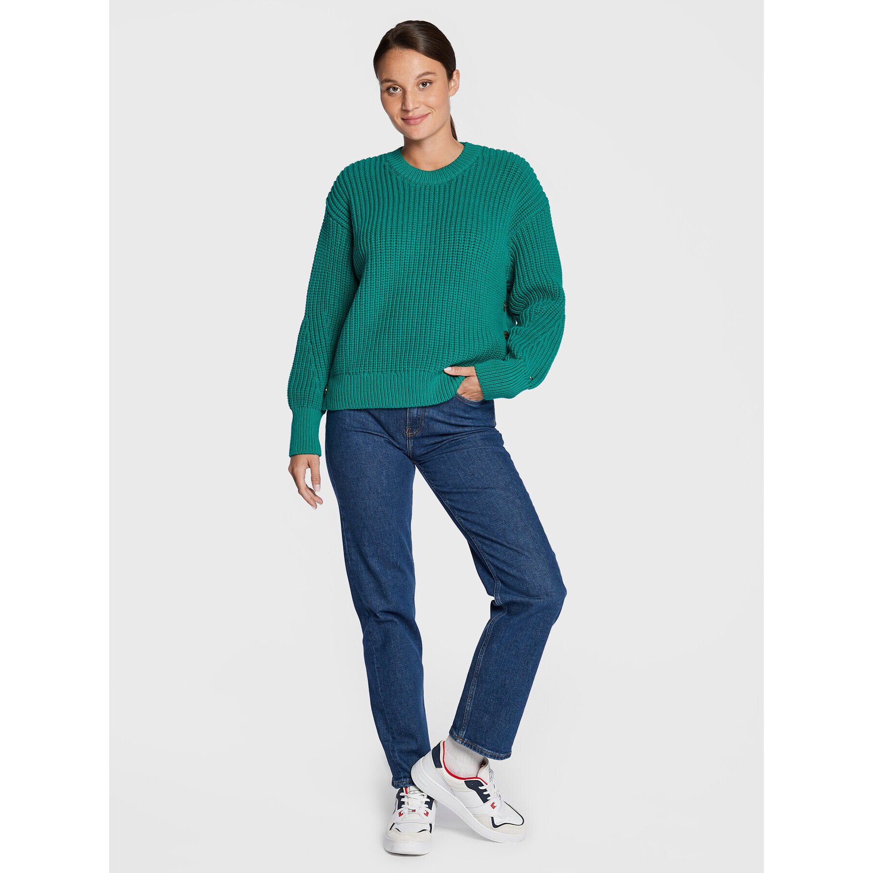 Tommy Hilfiger Пуловер Button WW0WW35883 Зелен Relaxed Fit - Pepit.bg