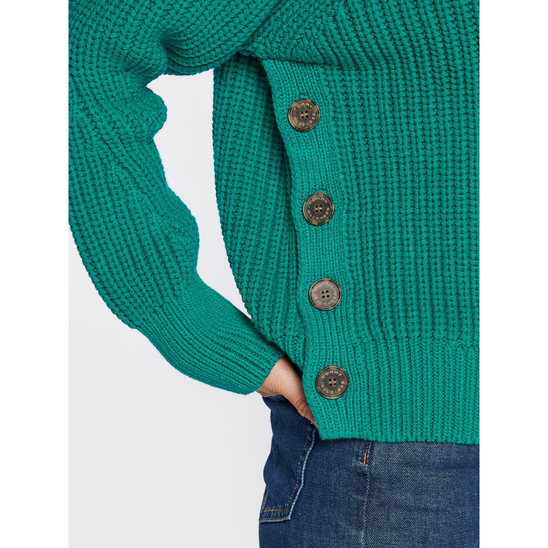 Tommy Hilfiger Пуловер Button WW0WW35883 Зелен Relaxed Fit - Pepit.bg