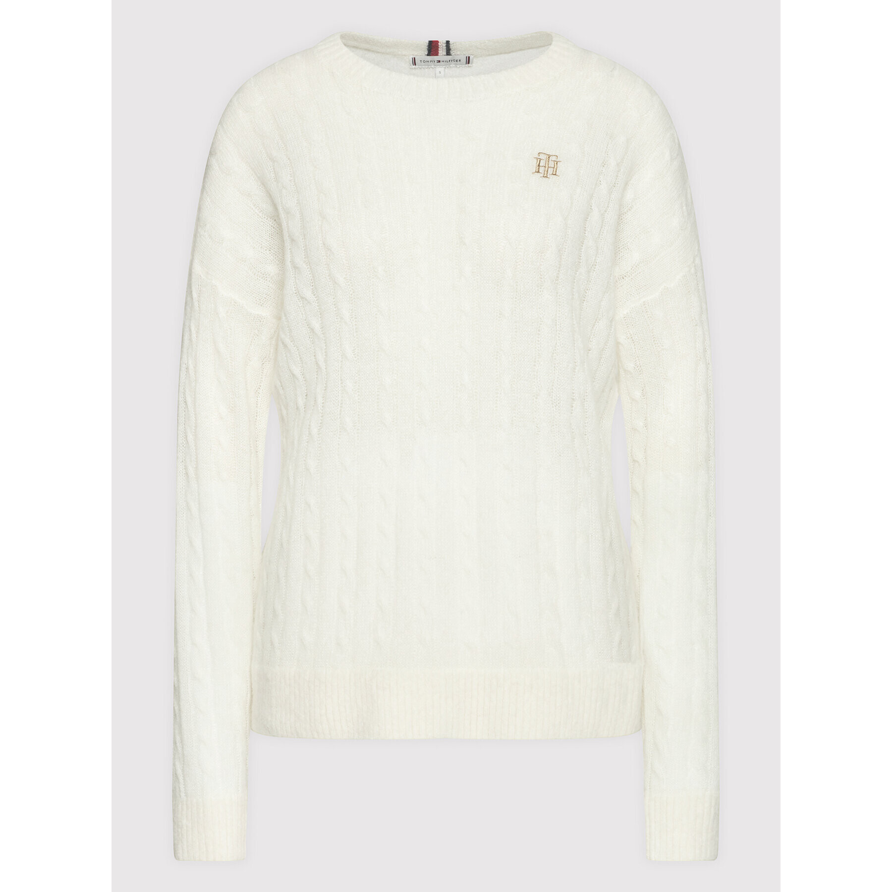 Tommy Hilfiger Пуловер Cable WW0WW32293 Бял Relaxed Fit - Pepit.bg