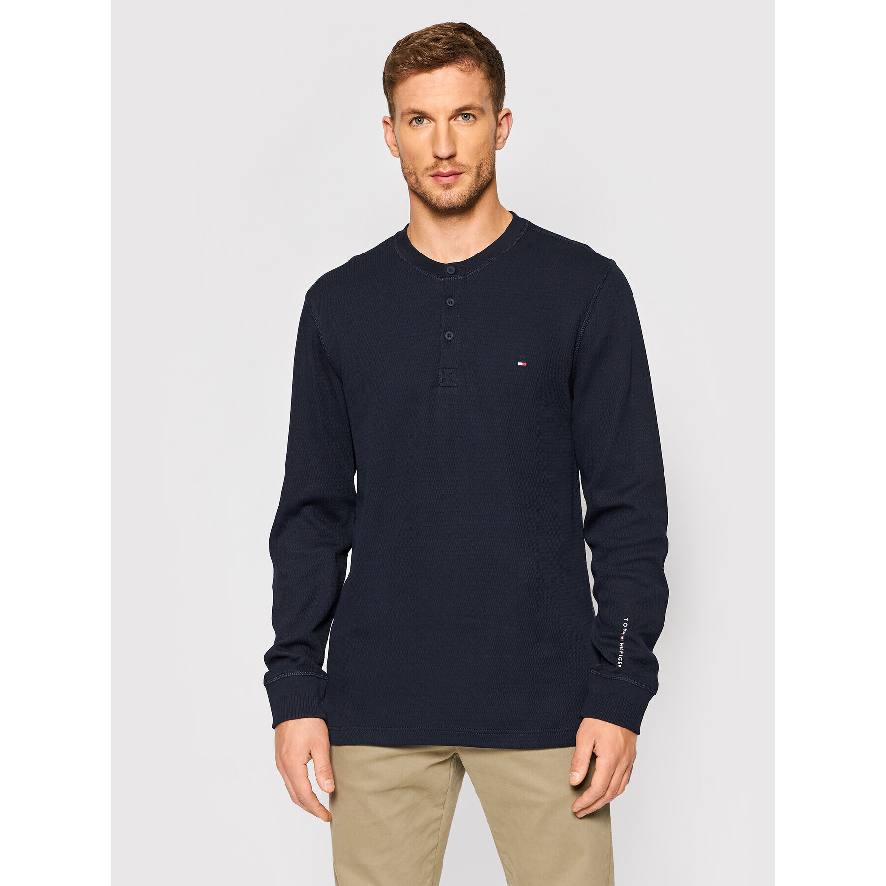 Tommy Hilfiger Пуловер Casual Henley MW0MW20156 Тъмносин Relaxed Fit - Pepit.bg