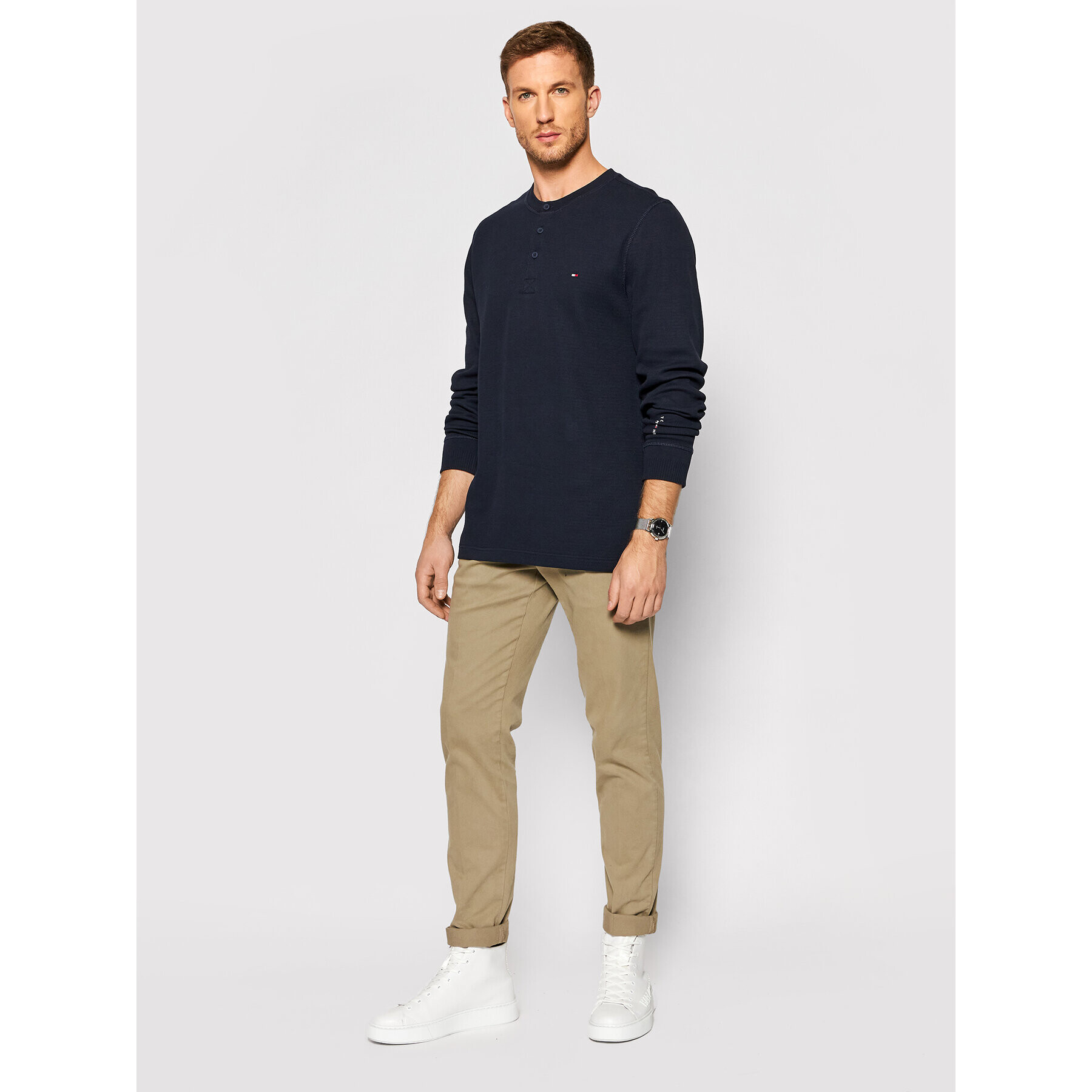 Tommy Hilfiger Пуловер Casual Henley MW0MW20156 Тъмносин Relaxed Fit - Pepit.bg