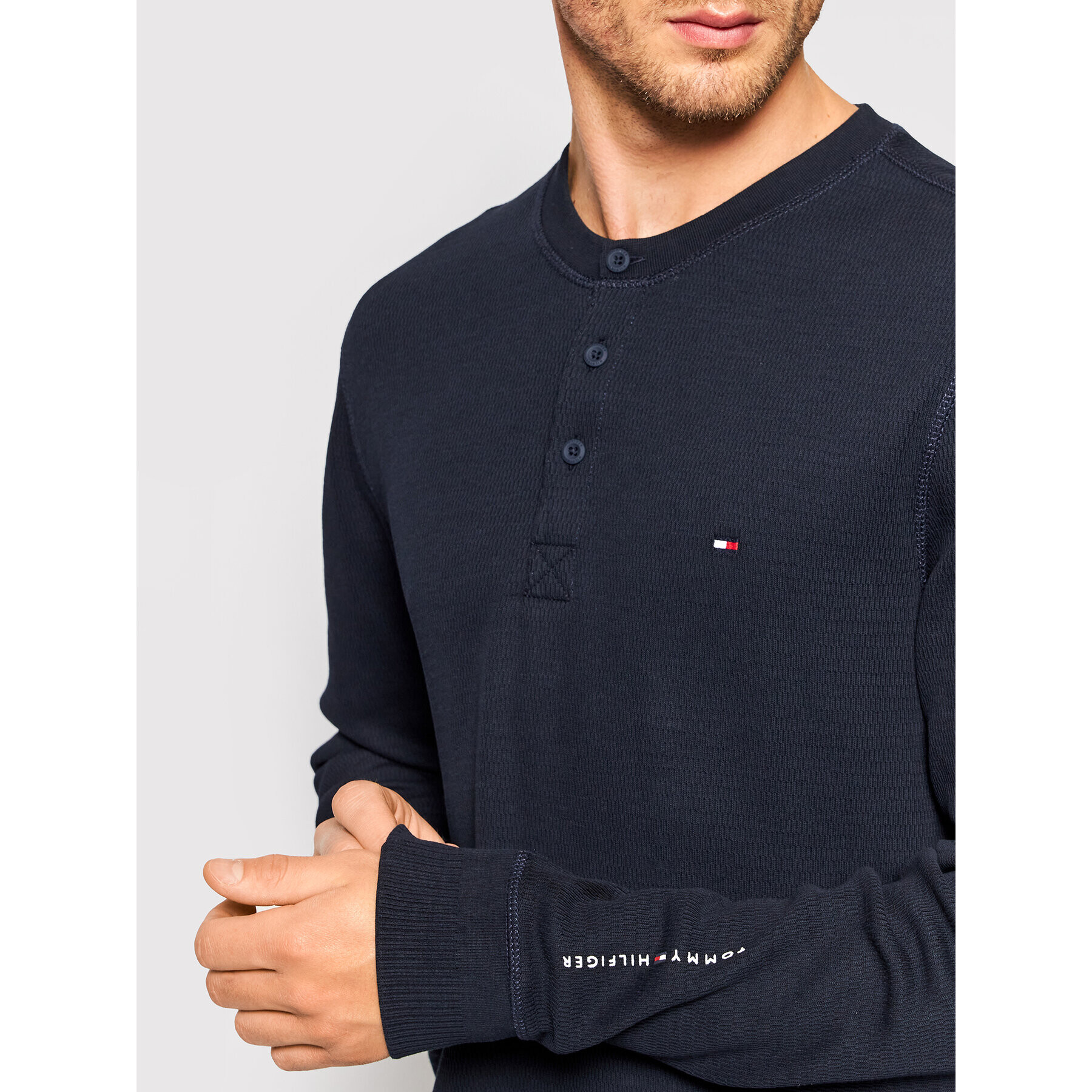 Tommy Hilfiger Пуловер Casual Henley MW0MW20156 Тъмносин Relaxed Fit - Pepit.bg