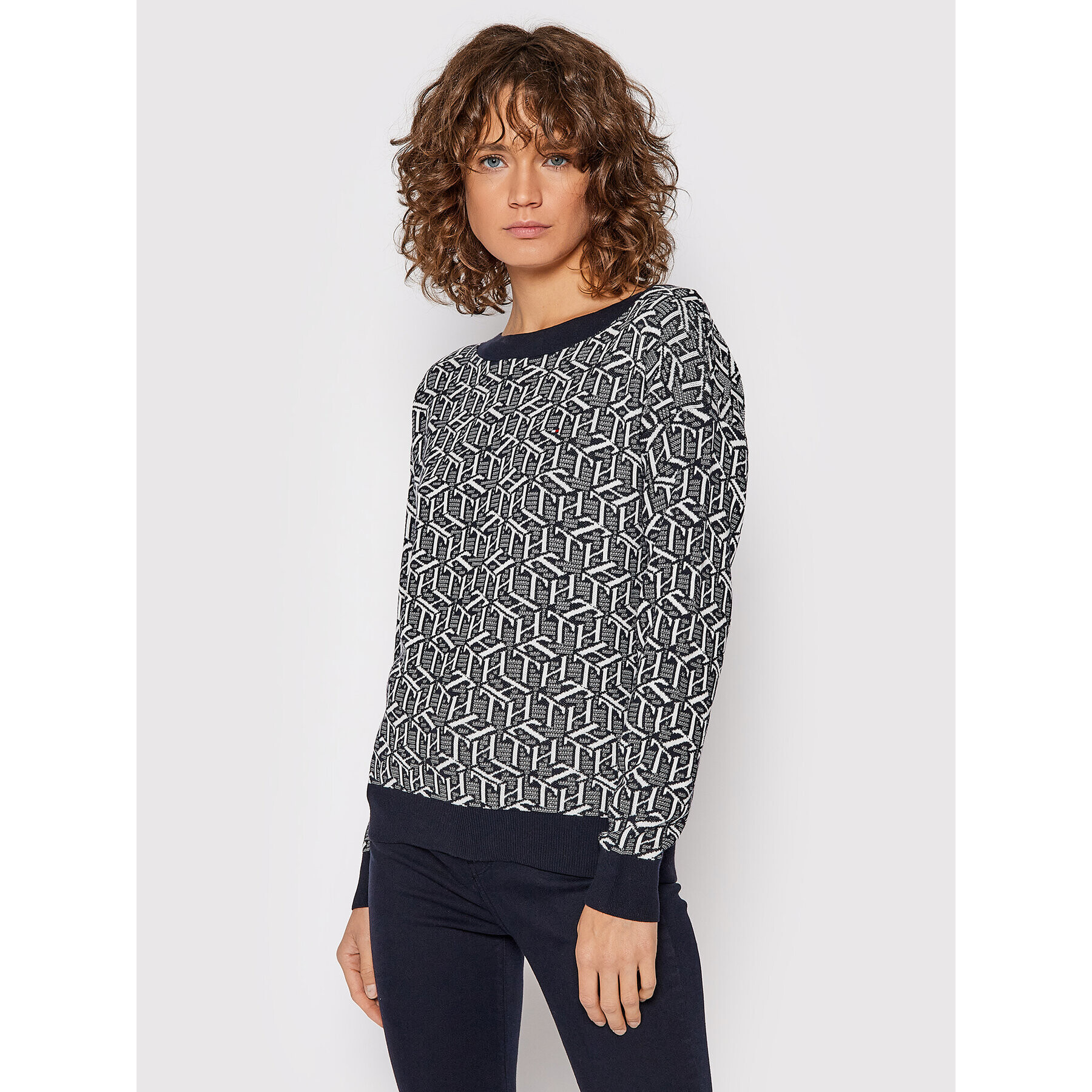 Tommy Hilfiger Пуловер Cube WW0WW31235 Тъмносин Regular Fit - Pepit.bg