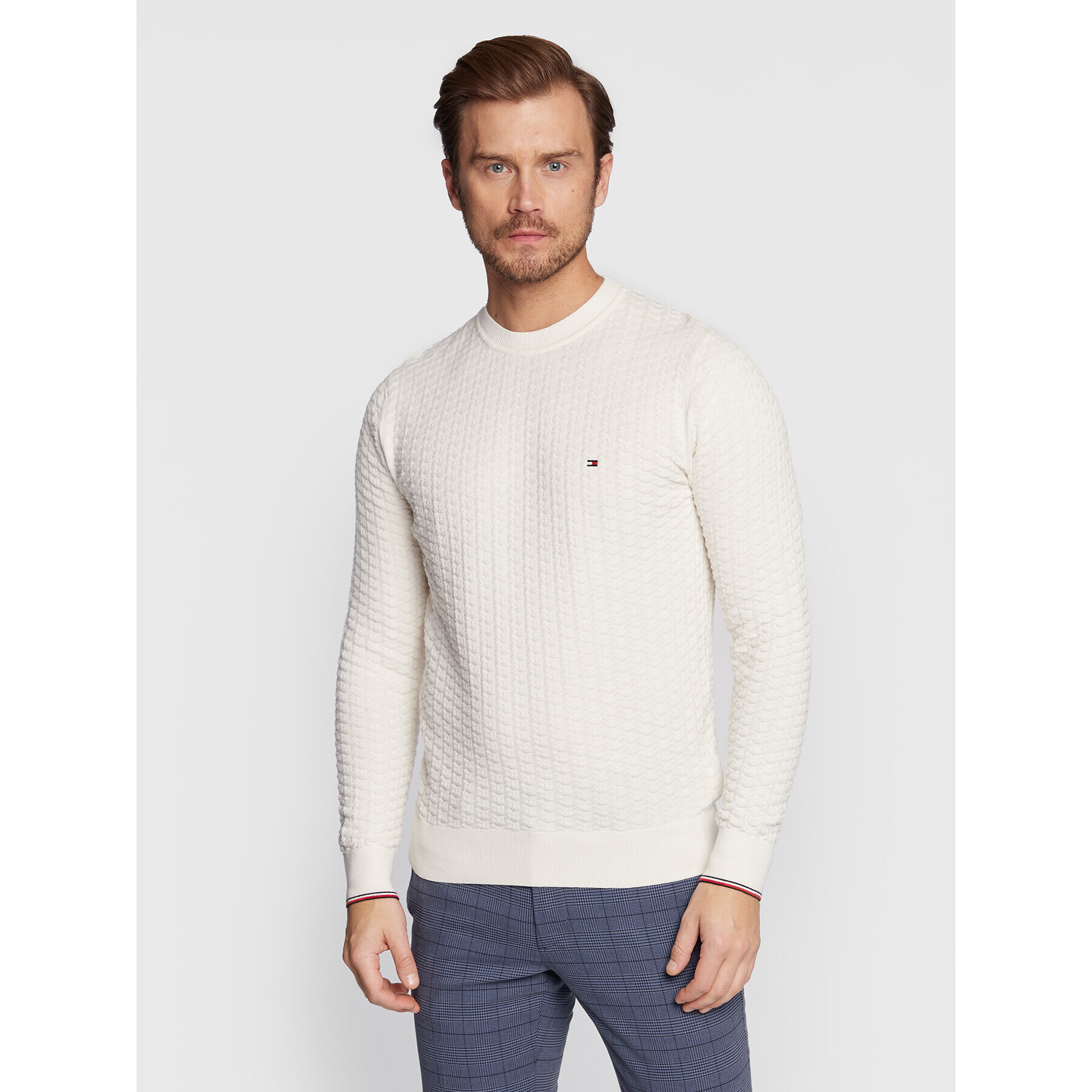 Tommy Hilfiger Пуловер Exaggerated Structure MW0MW28111 Бял Regular Fit - Pepit.bg