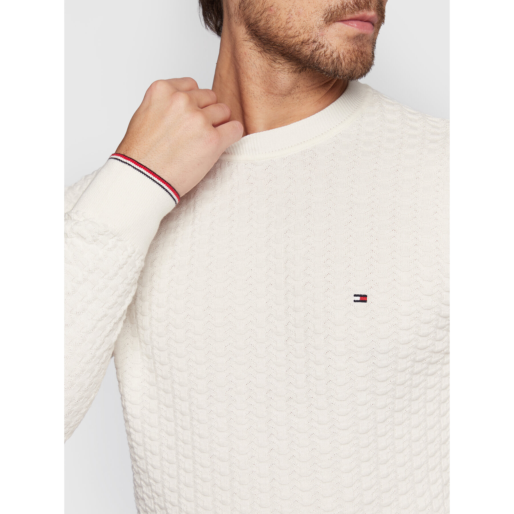 Tommy Hilfiger Пуловер Exaggerated Structure MW0MW28111 Бял Regular Fit - Pepit.bg