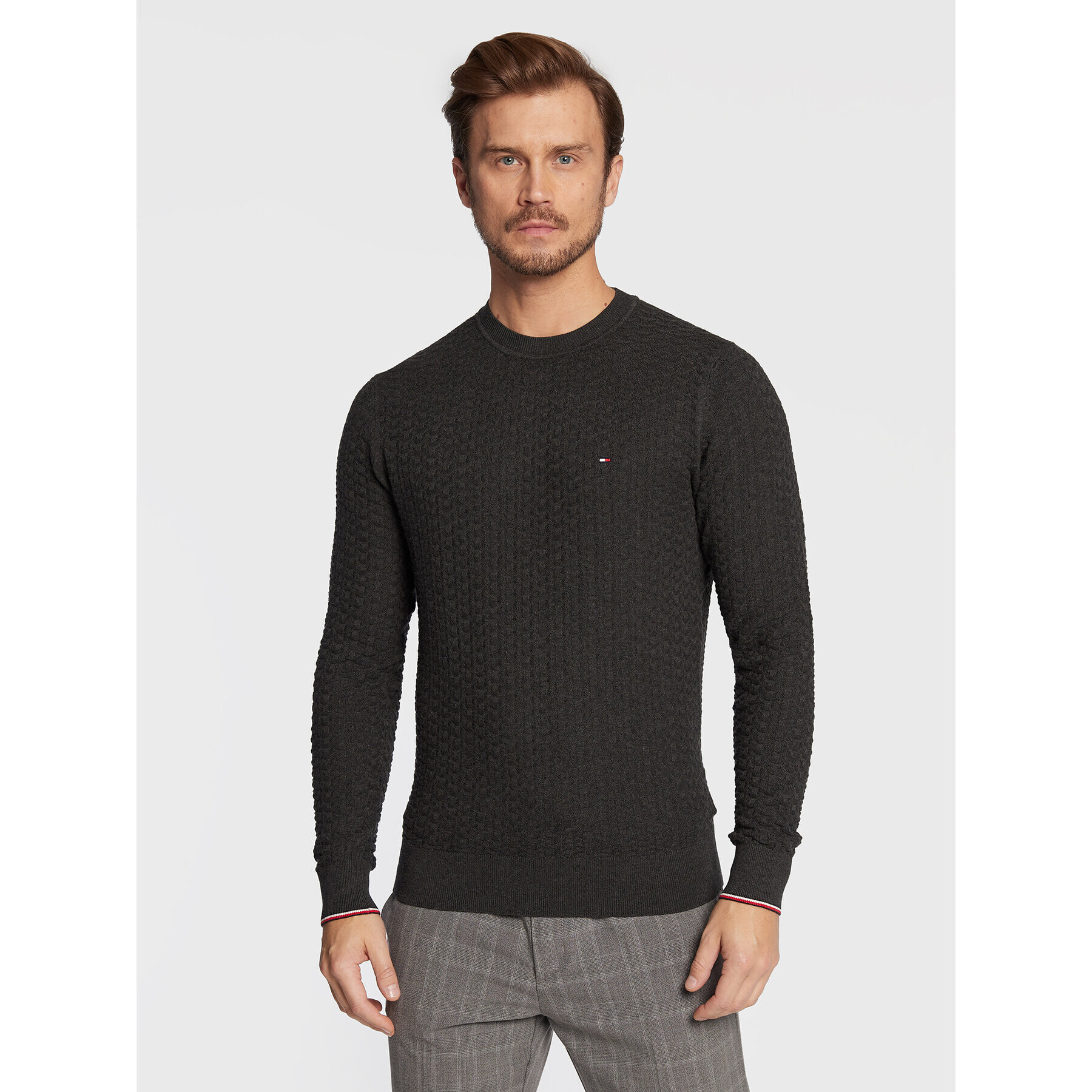 Tommy Hilfiger Пуловер Exaggerated Structure MW0MW28111 Сив Regular Fit - Pepit.bg